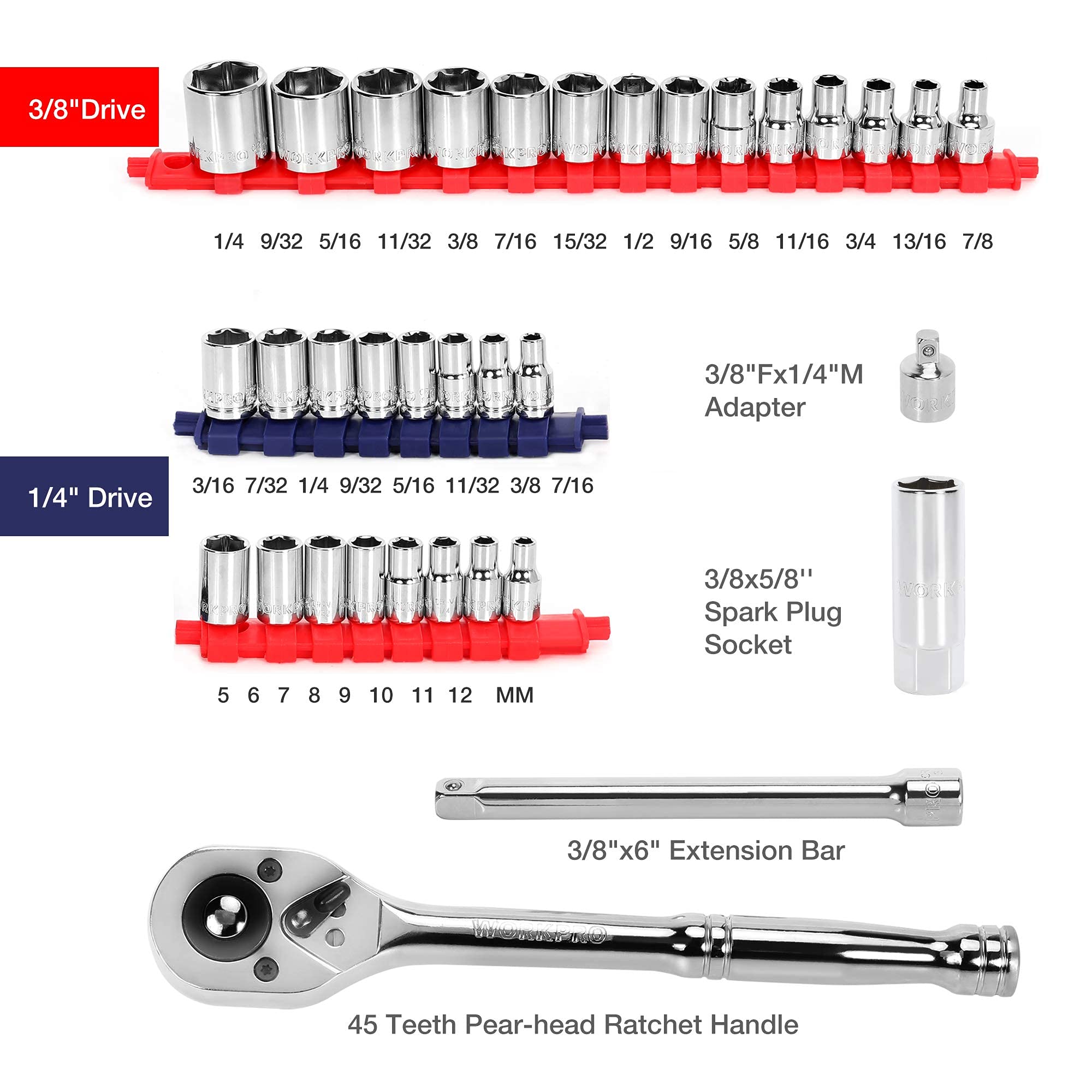 WORKPRO 87-Piece Household & Auto Repair Tool Kit with Pliers, Screwdrivers, Sockets, Wrenches & Toolbox - Complete Mechanic Tool Set for Homeowners, DIYers, Handymen - Perfect for Home Repairs, Car Maintenance & DIY Projects
