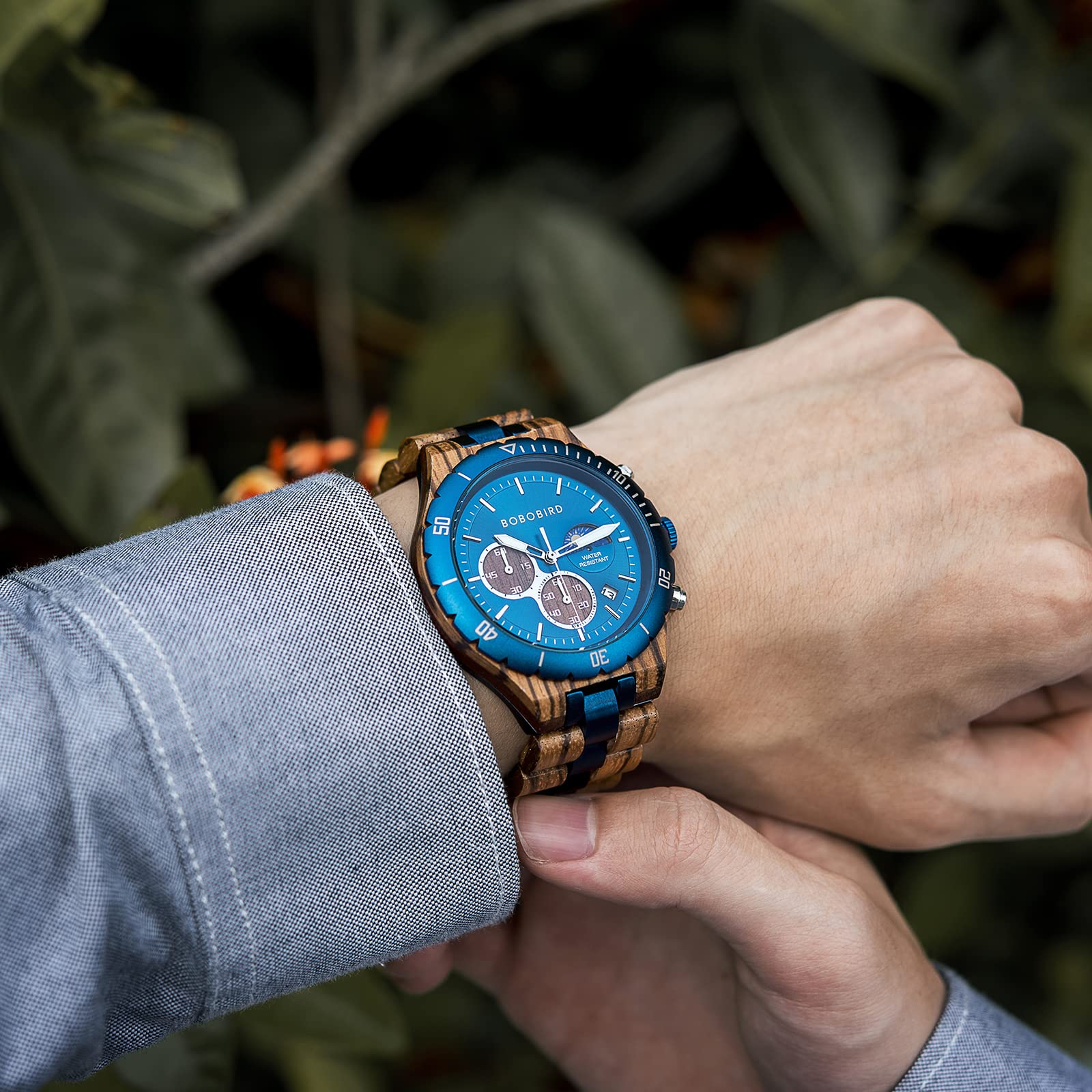 BOBO BIRD Men's Wooden Quartz Watch - Stainless Steel & Red Sandalwood Alloy Wooden Wristwatch with Chronograph, Luminous Hands, Day/Night Date Display | Classic Style Watch for Men | Perfect for Business, Casual Wear & Outdoor Activities