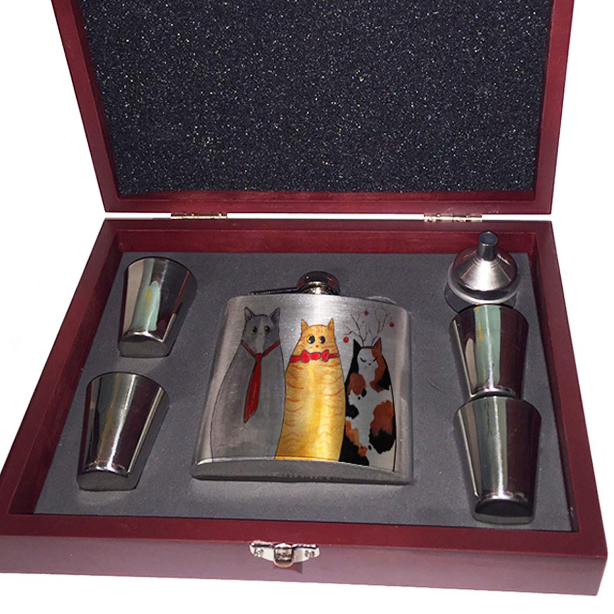Denise Every Christmas Kitties Cat Art Stainless Steel Liquor Pocket Hip Flask - Perfect for Holiday Gifts, Parties & Outdoor Adventures