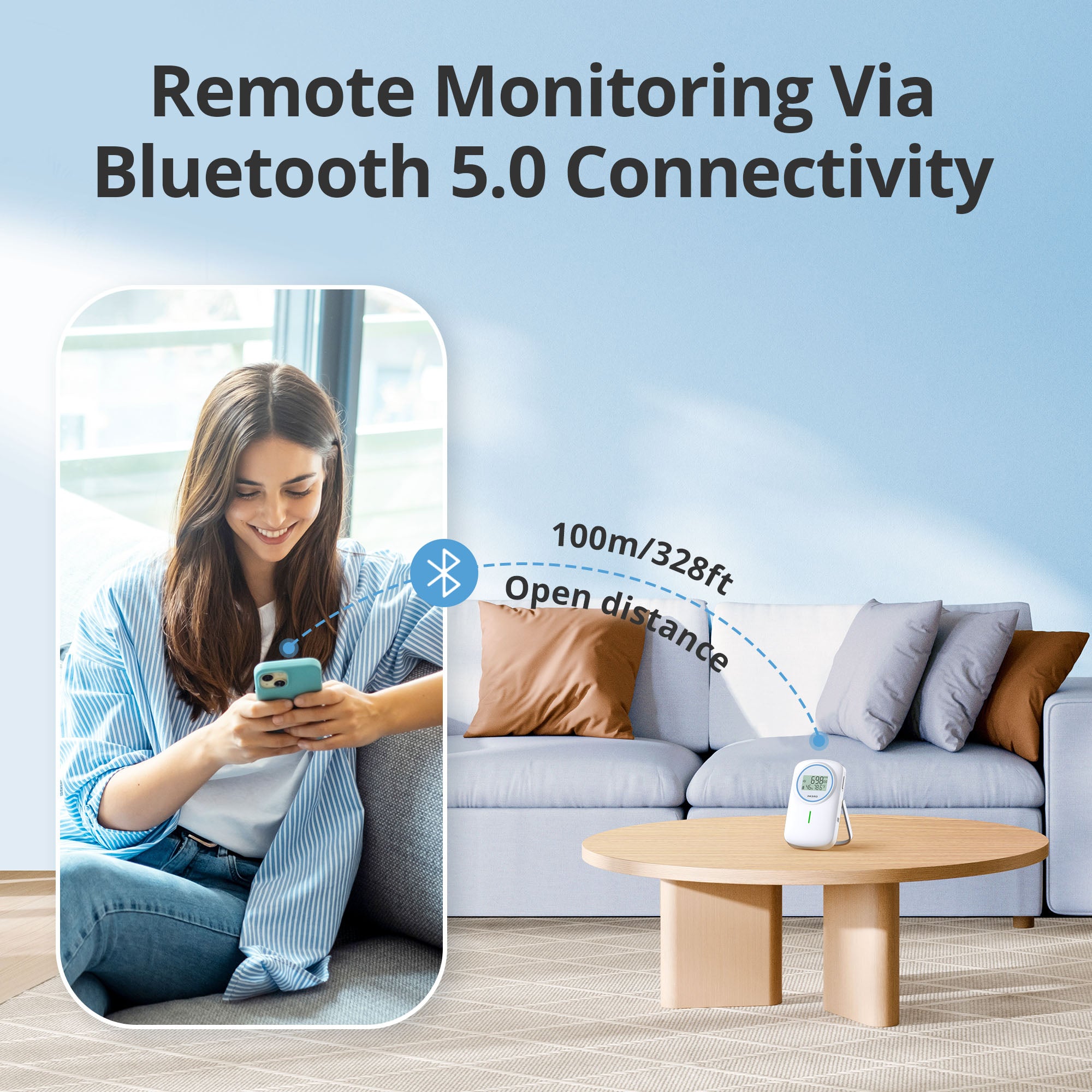 Bluetooth 3-in-1 Indoor Air Quality Monitor IAM T2 - CO2, PM2.5 & Temperature Detector for Home, Office & Nursery | Real-Time Air Pollution Tracking