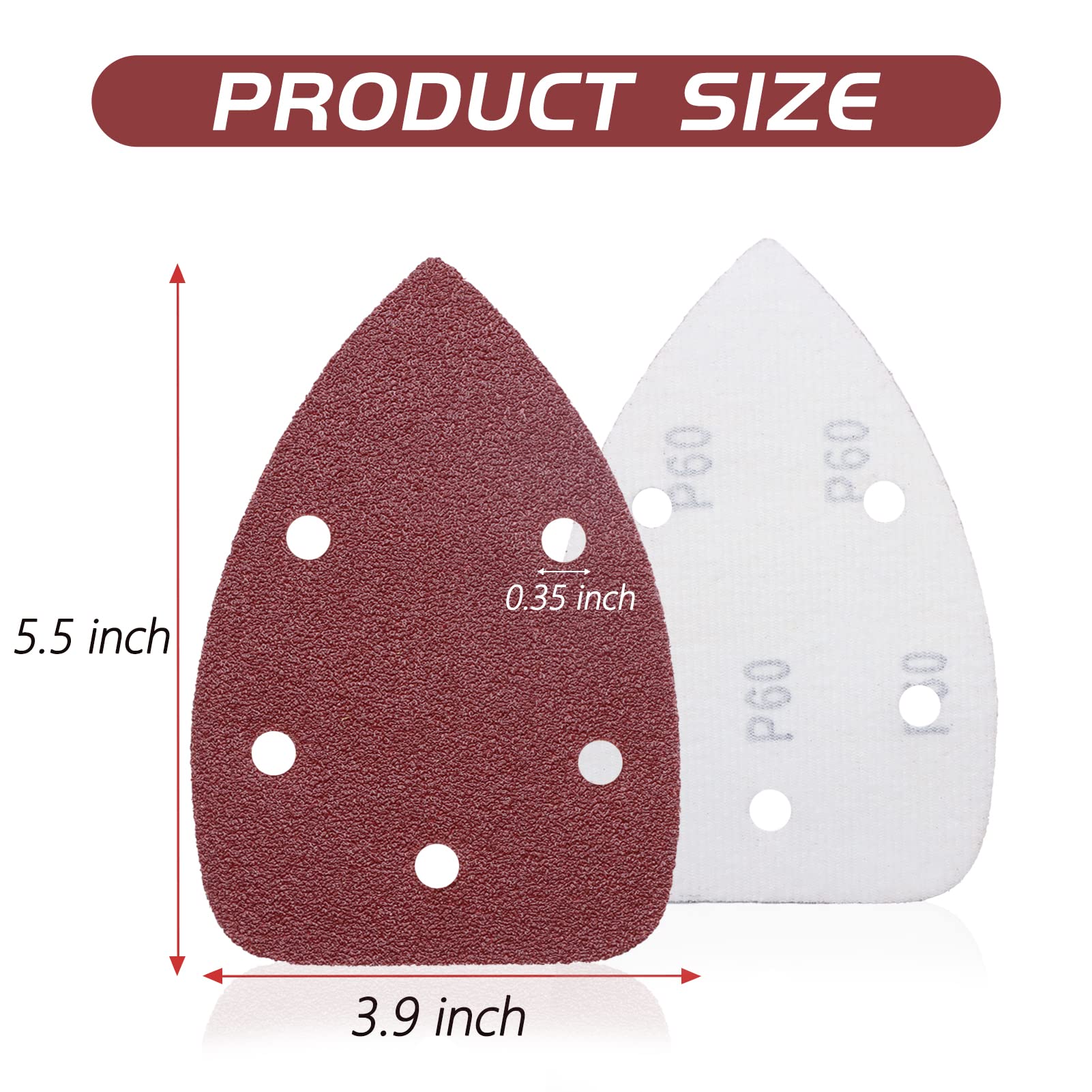 ZEHIQ 60-Piece Mouse Detail Sander Sandpaper Set - 5 Hole Hook & Loop Sanding Discs (40/60/80/120/240/320 Grit) for 140mm Sanders - Perfect for Woodworking, Furniture Refinishing & DIY Projects