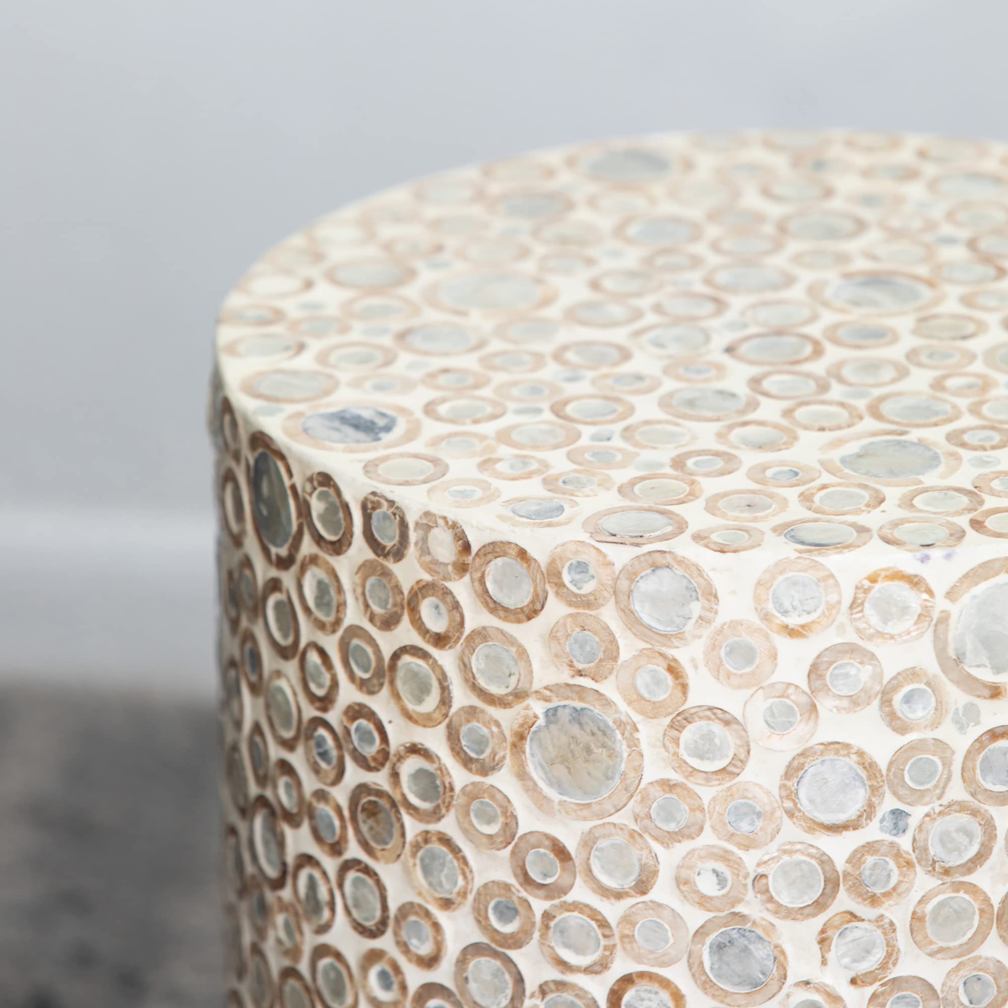 Mother of Pearl End Table - Cream Capiz Stool for Living Room Decor