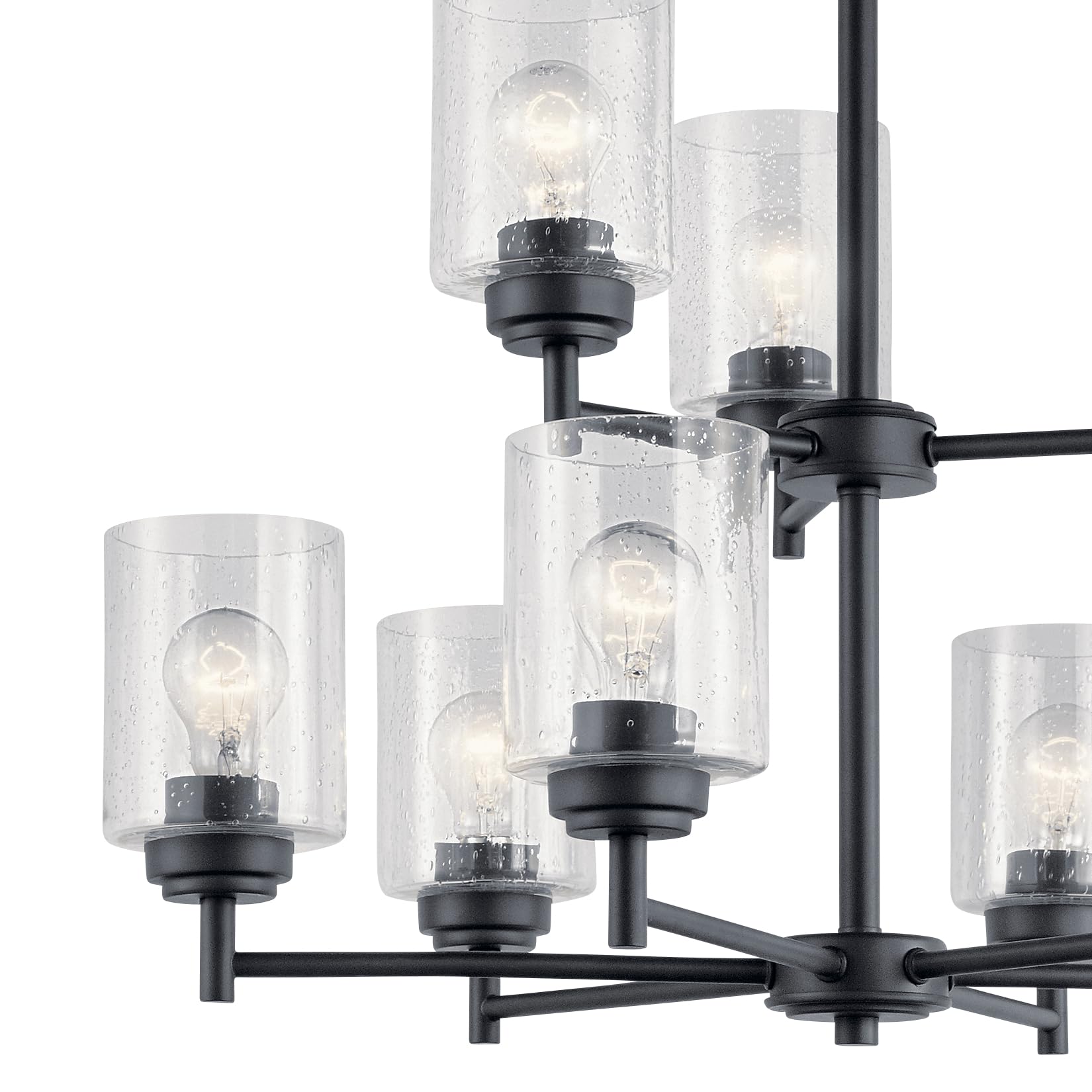 Kichler Winslow 27-Inch 9-Light 2-Tier Black Chandelier with Clear Seeded Glass - Elegant Dining Room Lighting Fixture for Over Dining Table (27