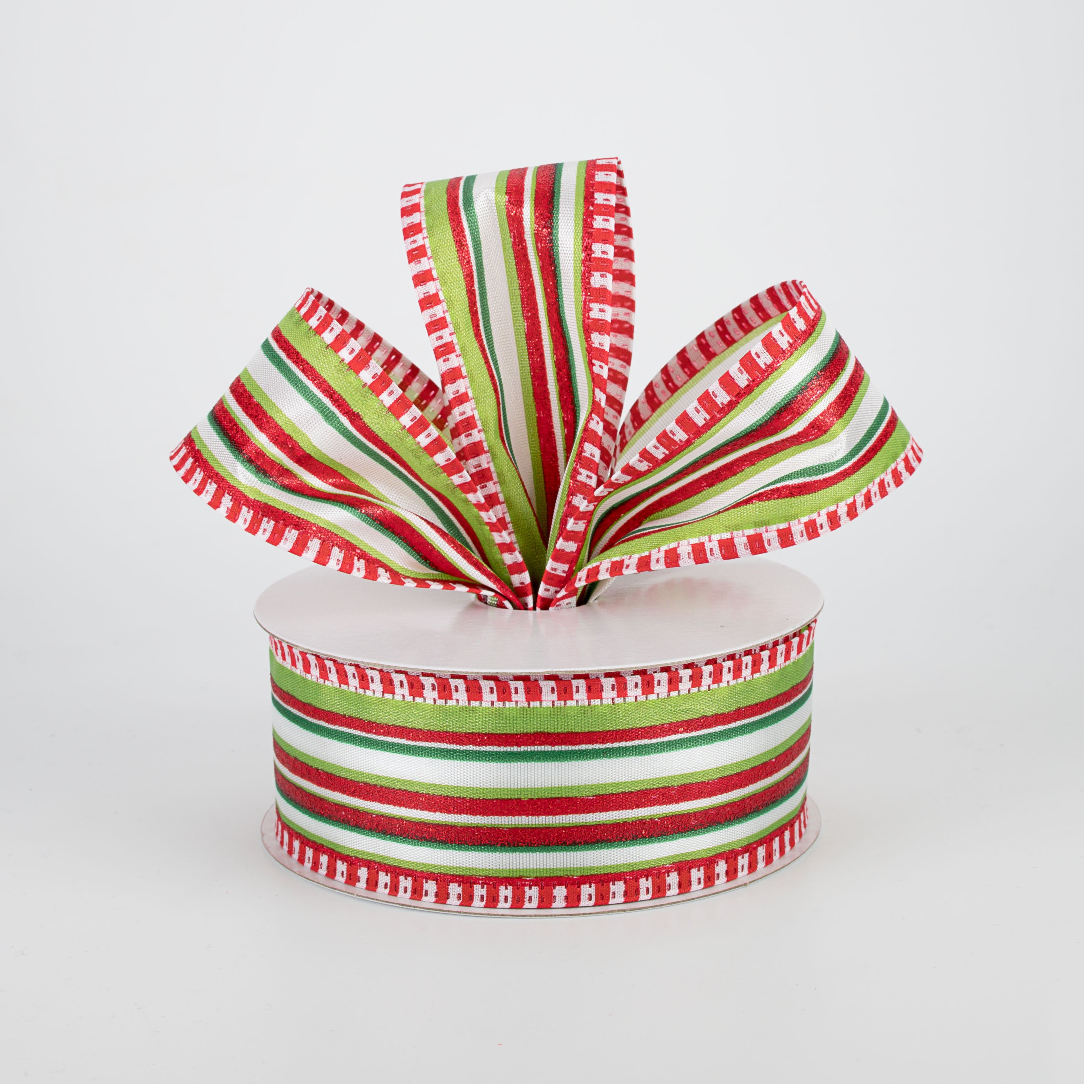 1.5 Inch Christmas Stripes with Striped Edge Ribbon - 10 Yards Bulk Roll for Gift Wrapping, Holiday Decorations & DIY Crafts