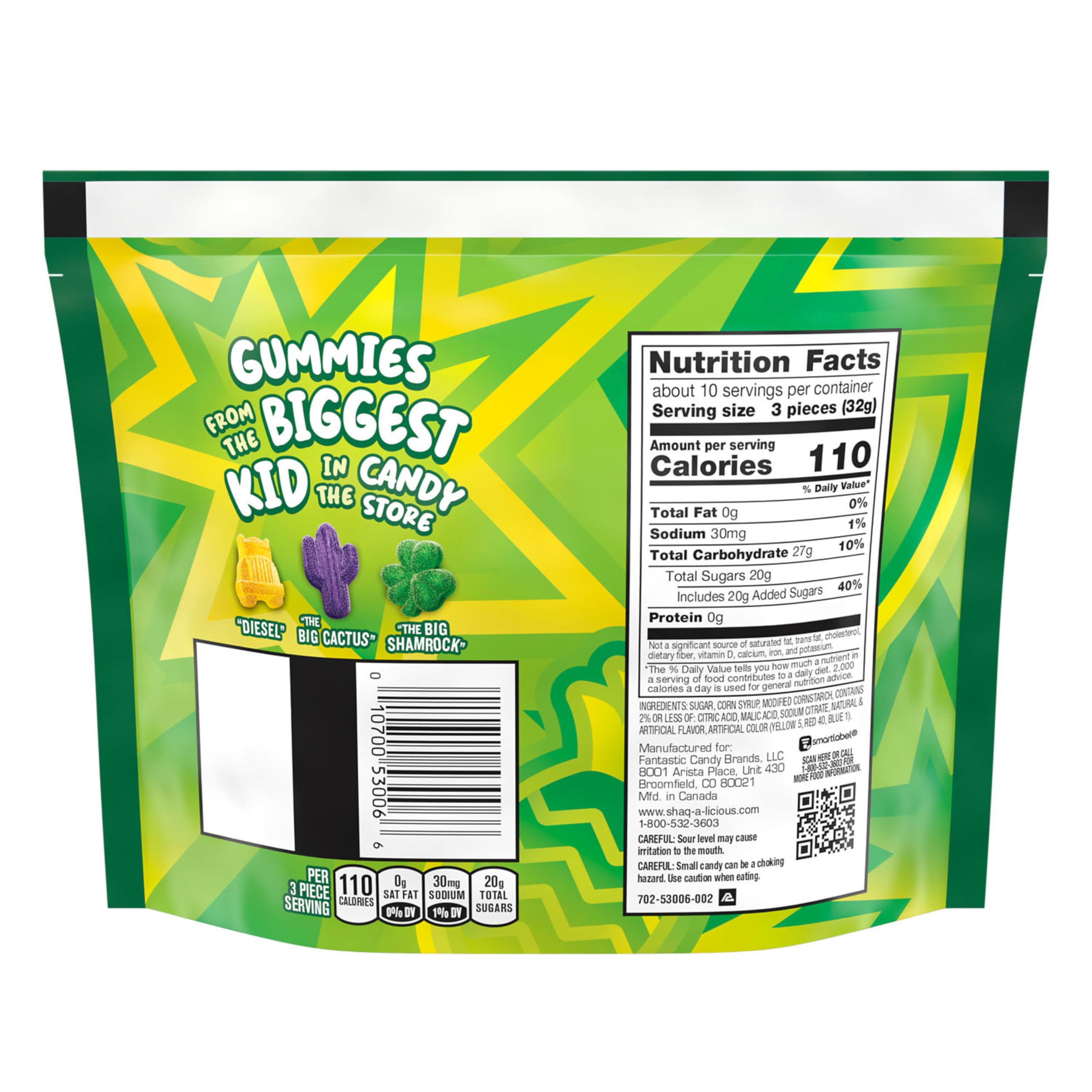 SHAQ-A-LICIOUS XL GUMMIES Sour Chewy Candy - 11.8 oz Bulk Bag - Perfect for Parties, Movie Nights & Snacking