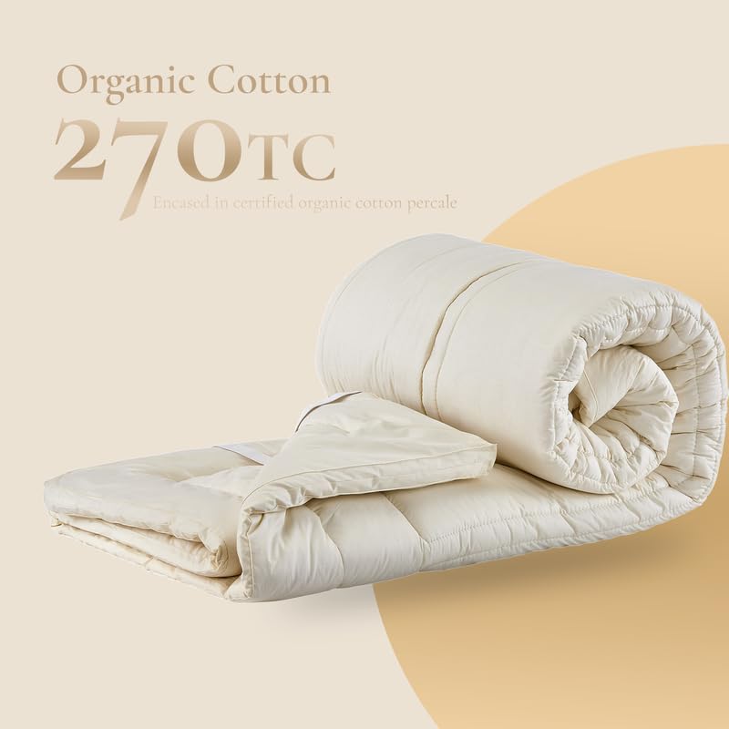 Organic Wool Duvet Topper with Cotton Cover - 100% Merino, 1.5 Inch Thick, All-Season Comfort - Moisture Wicking, Lightweight & Breathable - Twin XL (39x81) - Perfect for Allergy Relief & Temperature Regulation in Bedrooms