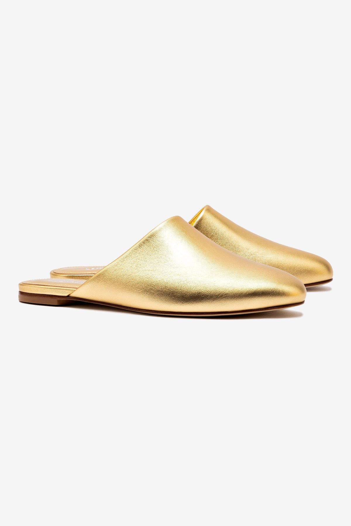Venice Gold Metallic Leather Flat Mules with Matching Pouch - Women's Comfortable Slip-On Shoes for Casual Outings, Office Wear & Travel
