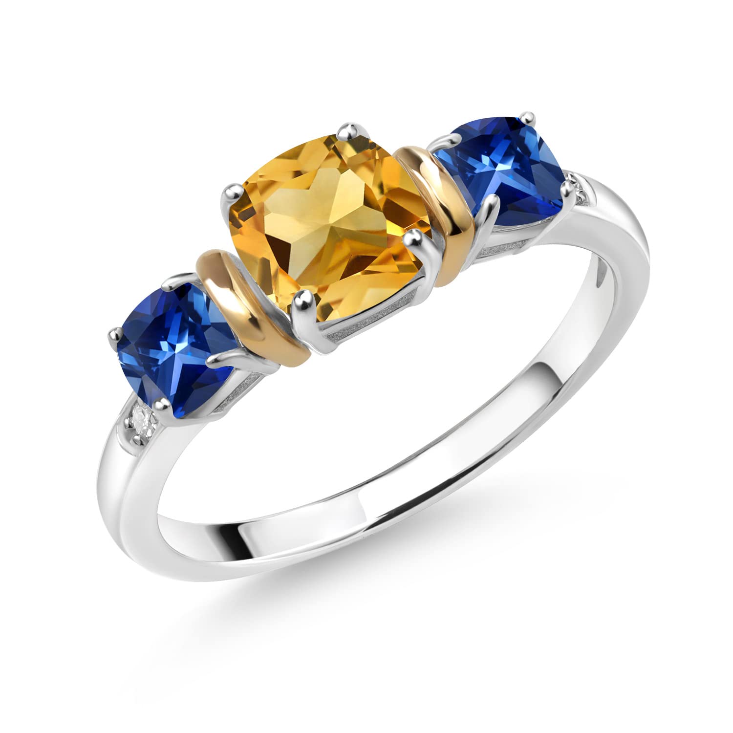 1.64 Ct Citrine Sapphire Diamond Ring in 925 Silver & 10K Gold for Women