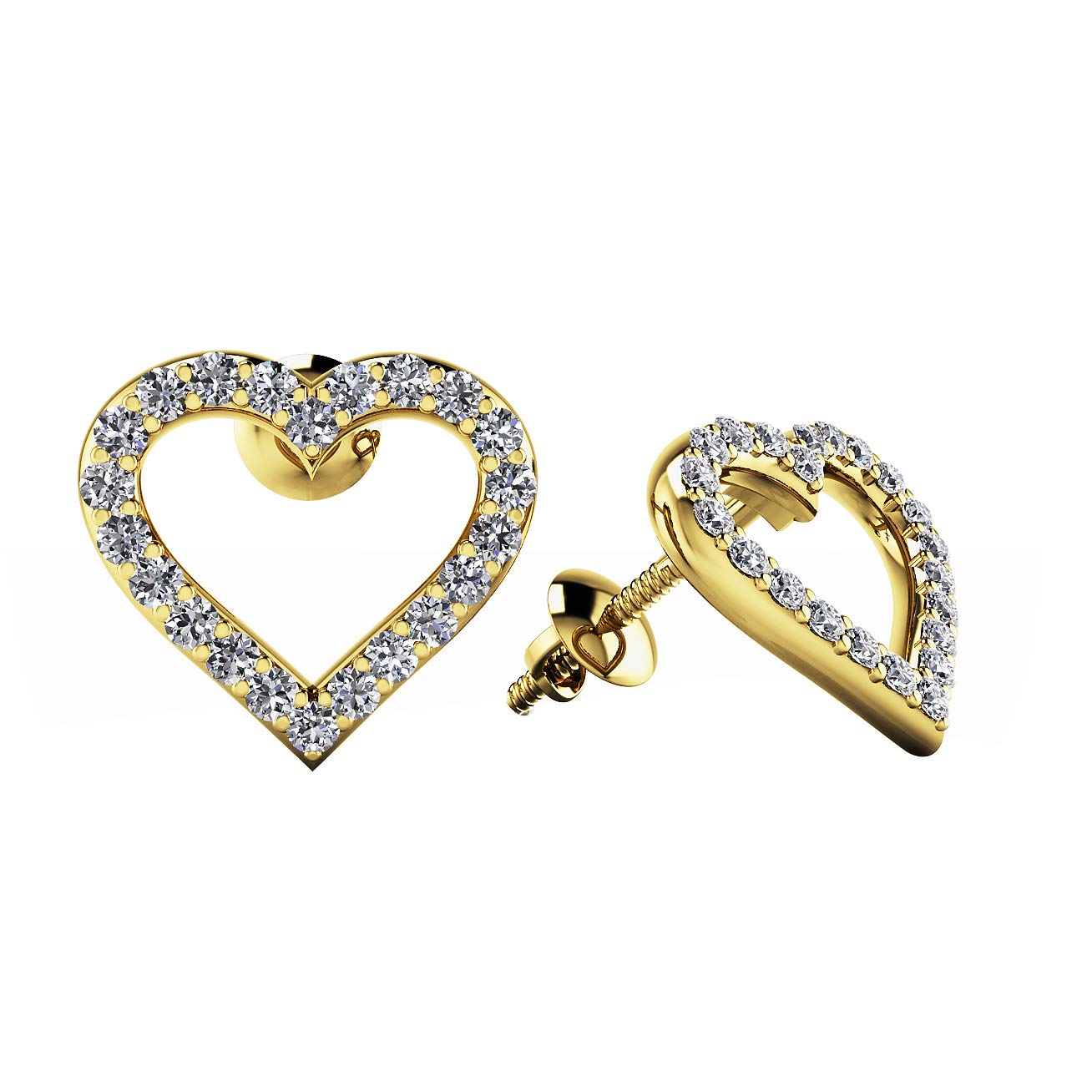 SLV Women's & Girls' 0.22 Carat Round Simulated White Diamond Heart Shaped Stud Earrings in 14K Gold Plated - Perfect Gift for Valentine's Day, Anniversary & Special Occasions