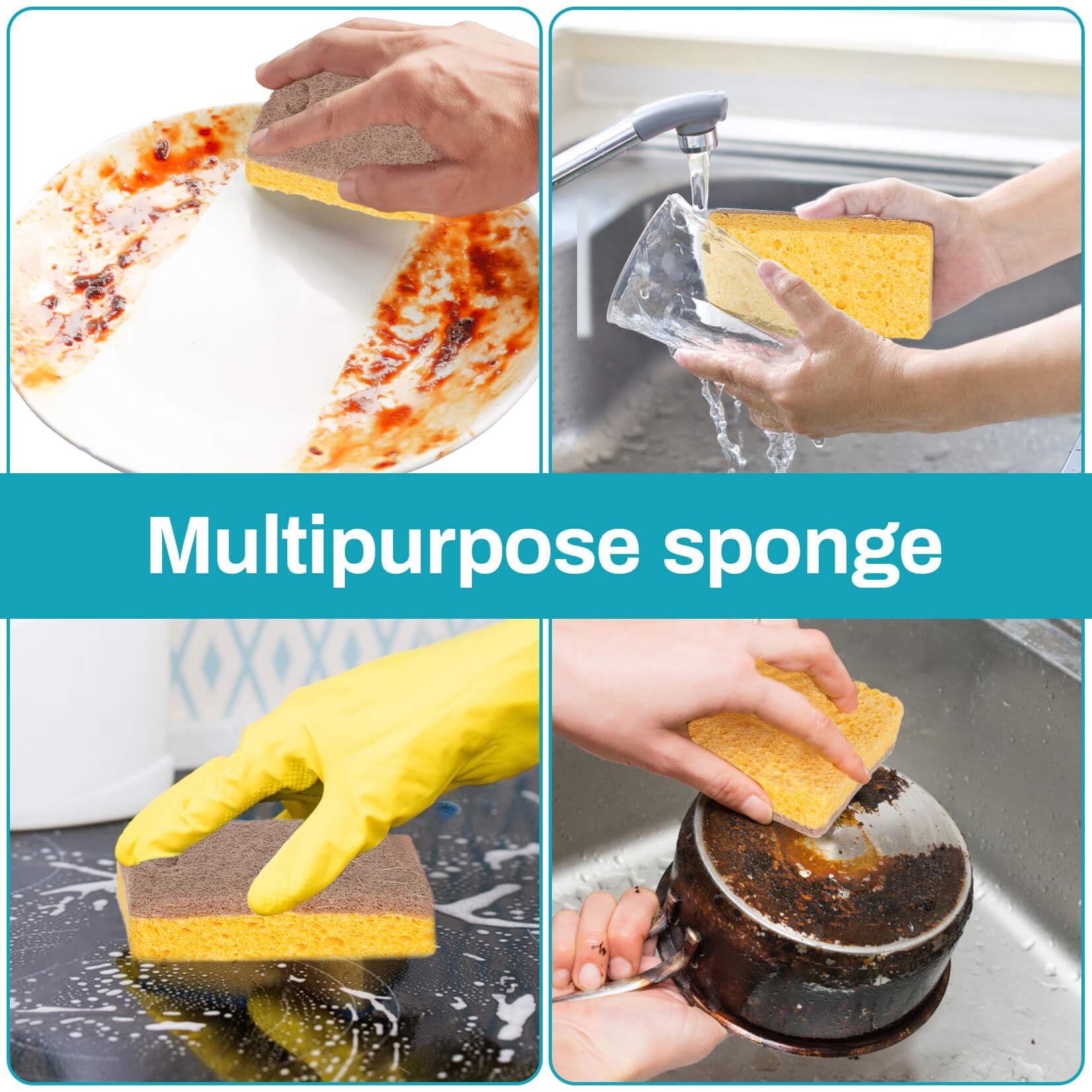 10PCS Natural Biodegradable Kitchen Sponges - Eco-Friendly Non-Scratch Dish Sponges for Cleaning Dishes, Cookware & Countertops | Perfect for Sustainable Home & RV Use