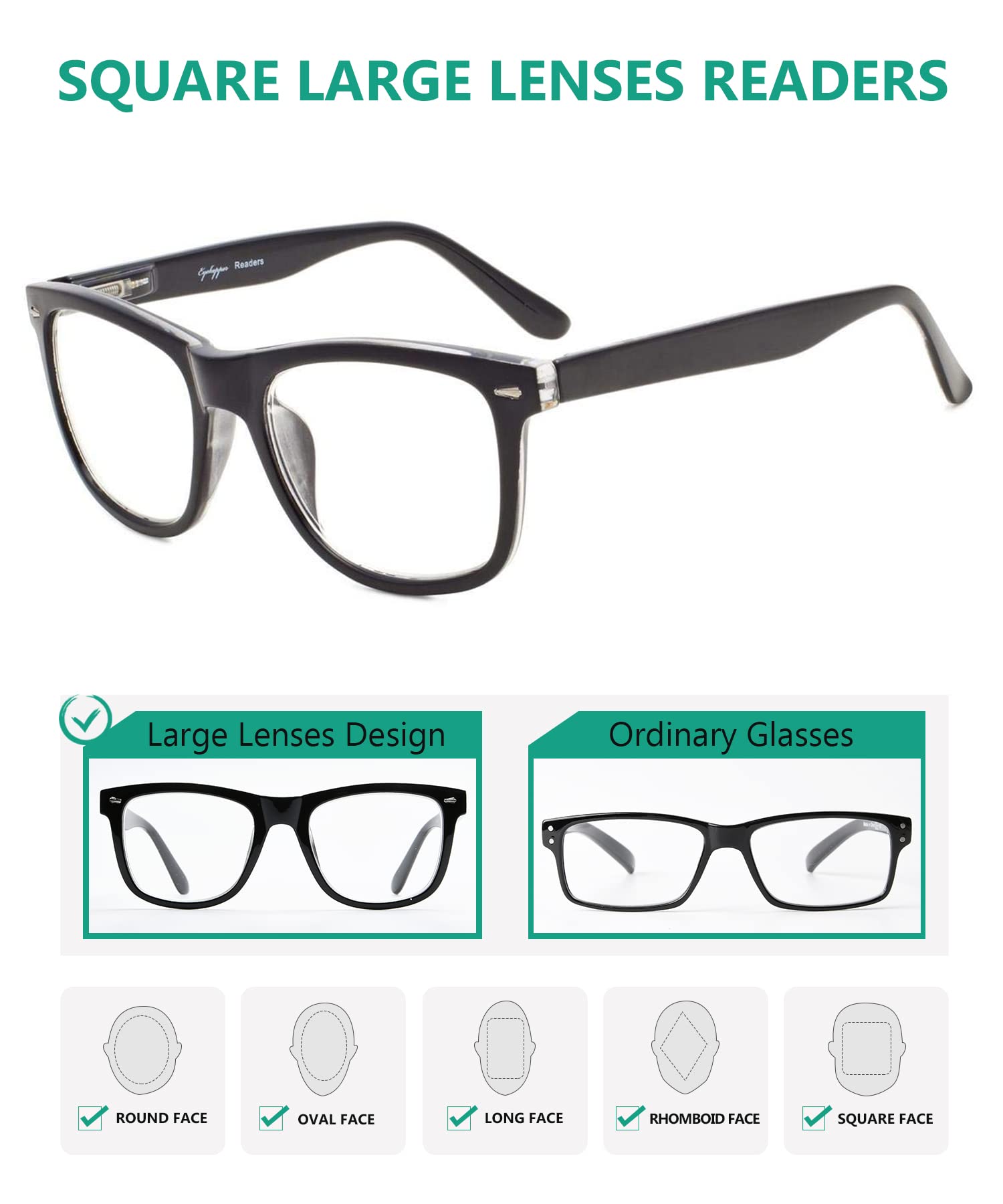 Eyekepper Men's Wide Lens Spring Hinge Reading Glasses - Lightweight & Comfortable for Reading, Computer Use & Daily Wear