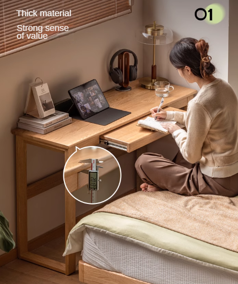 Solid Oak Retractable Writing Desk - Narrow Space-Saving Home Office Desk for Small Rooms & Apartments | Perfect for Study, Work & Remote Learning