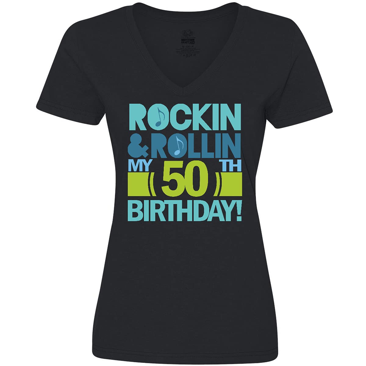 Inktastic Women's 50th Birthday Rock N Roll V-Neck T-Shirt - Vintage Music Lover Gift for Concerts & Birthday Parties - Perfect for Music Festivals, Casual Wear & Special Events - Ideal for Concerts, Parties & Everyday Fashion
