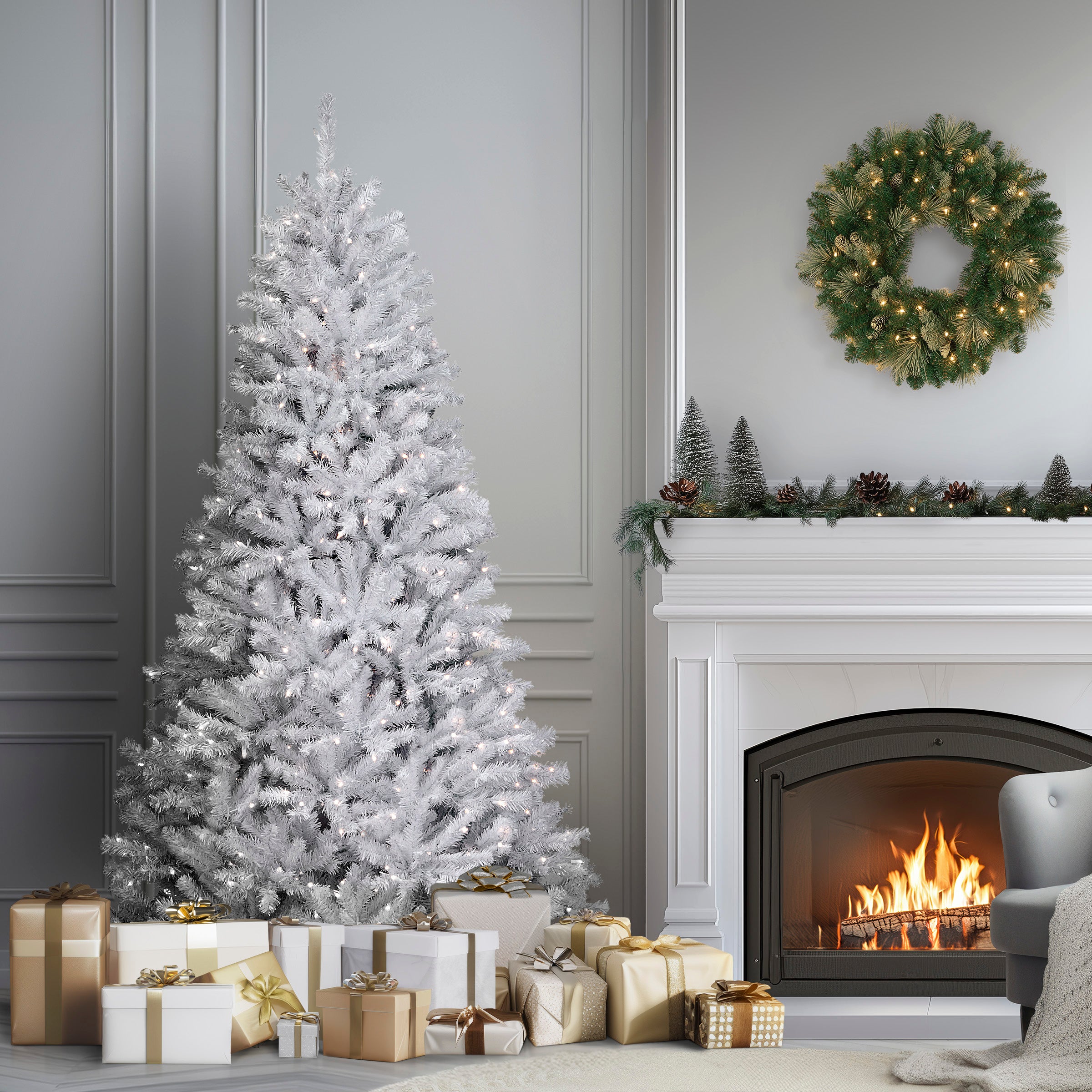 7 ft. Pre-Lit North Valley Spruce Artificial Christmas Tree with 500 Clear LED Lights - Perfect for Living Room, Office & Holiday Decorations