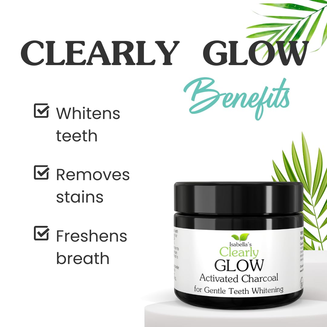 Glow Teeth Whitening Kit (4 Piece) - Activated Charcoal Powder, Bamboo Toothbrush, Copper Tongue Cleaner & Eco Gift Bag | Natural Teeth Whitening Solution for Home Use, Travel & Gifting