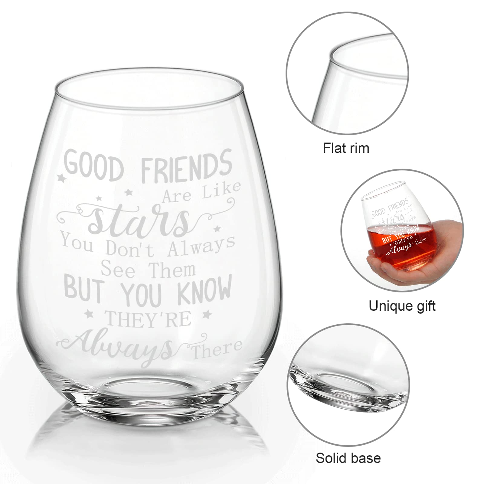 Joymaking 15 oz Stemless Wine Glass - Best Friend Birthday Gifts for Women, Friendship Gifts for Her, Christmas & Graduation Presents - Perfect for Wine Nights, Celebrations & Thoughtful Gifting