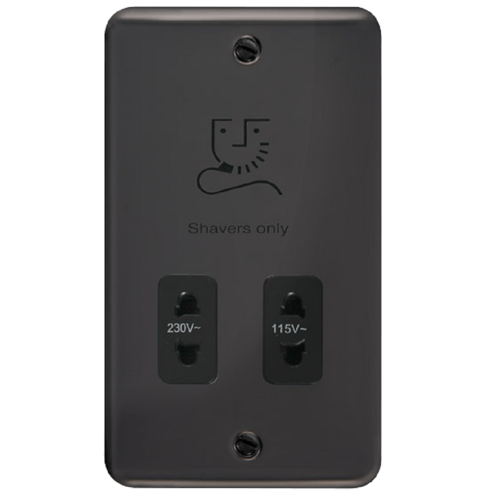 Click Deco Plus Black Nickel Shaver Socket DPBN100BK - Modern Bathroom Electrical Outlet for Shavers & Grooming Devices - Perfect for Hotels, Spas & Home Renovations