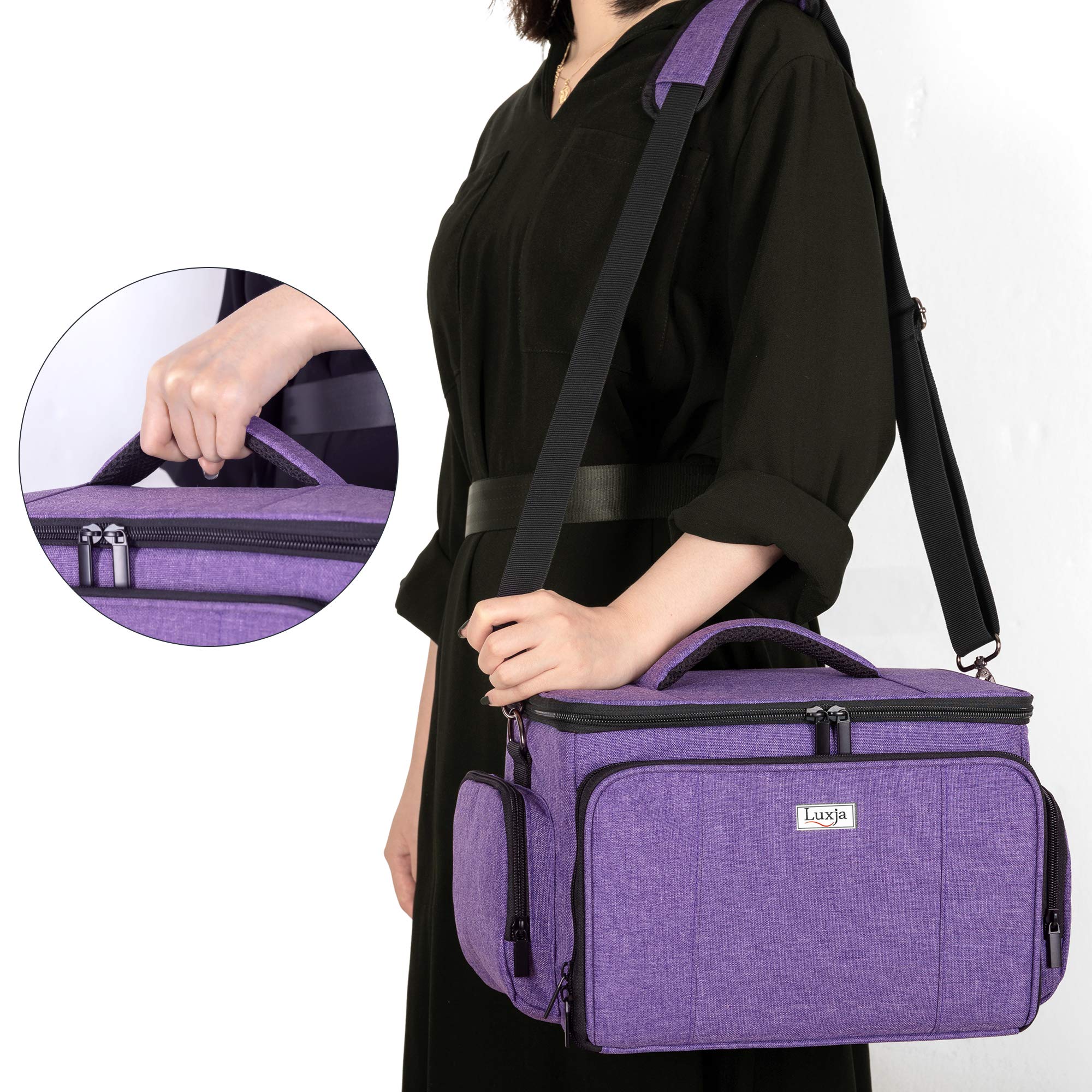 LUXJA Large Capacity Sewing Accessories Organizer Bag with Adjustable Shoulder Strap - Patent Design Purple Sewing Supplies Storage for Quilting, Embroidery & Craft Projects at Home or Travel