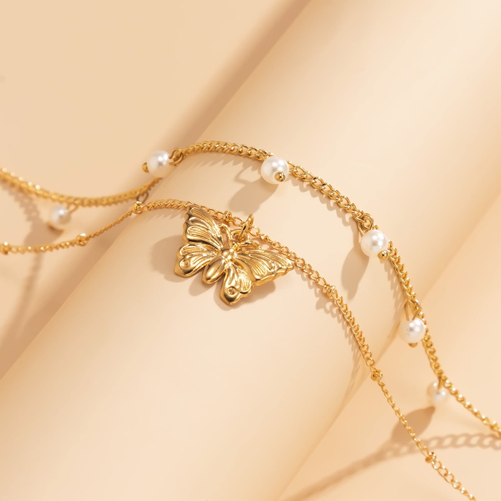 KnBoB 2 Layer Gold Plated Cuban Chain Necklace for Women - Adjustable Vintage Layered Necklace with Butterfly Pendant | Perfect for Casual Wear, Date Nights & Gift Giving