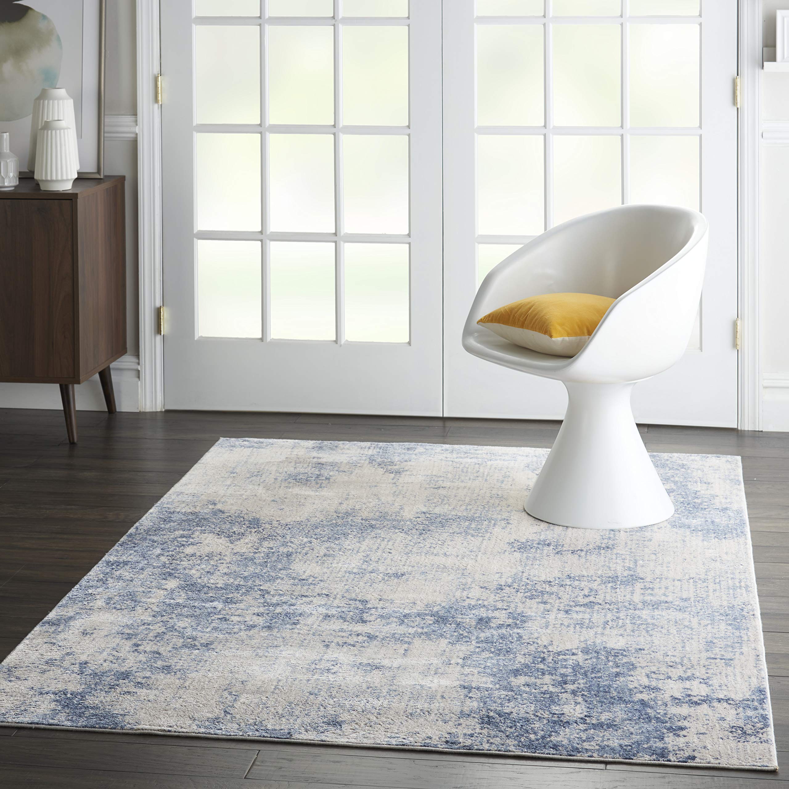 Nourison Sleek Textures Abstract Ivory/Blue 5'3