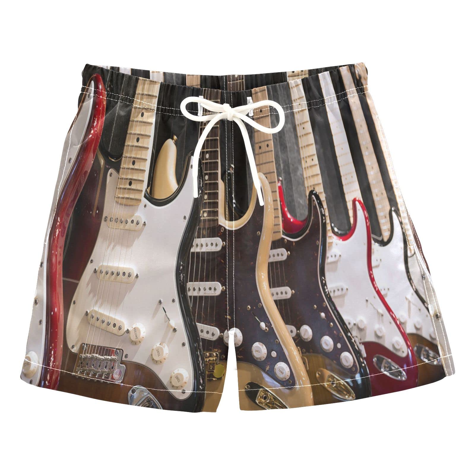 AMICHIC Boys Guitar Print Swim Trunks - Quick Dry Swim Shorts with Mesh Lining & Adjustable Waist for Beach, Pool & Summer Water Activities