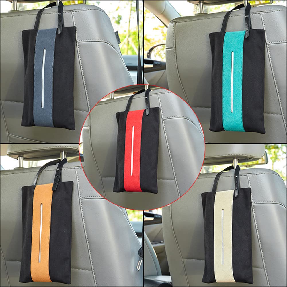 Premium Leather Hanging Tissue Box Holder - Universal Car Seat Back Organizer with Zipper Closure for Car, Office, Bedroom & Craft Room | Multi-Use Storage Solution for Tissues, Small Items & Essentials