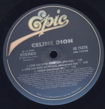 Celine Dion Love Can Move Mountains CD - Romantic Music for Weddings, Anniversaries & Special Moments