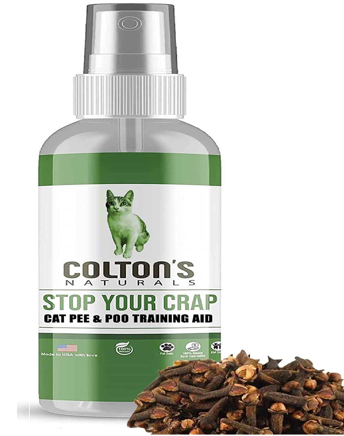 Colton's Naturals Cat Urine & Poop Training Spray - 100% Natural Pet Stain & Odor Eliminator for Indoor/Outdoor Use (8 oz) - Stop Cat Peeing & Marking on Furniture, Carpets & Floors