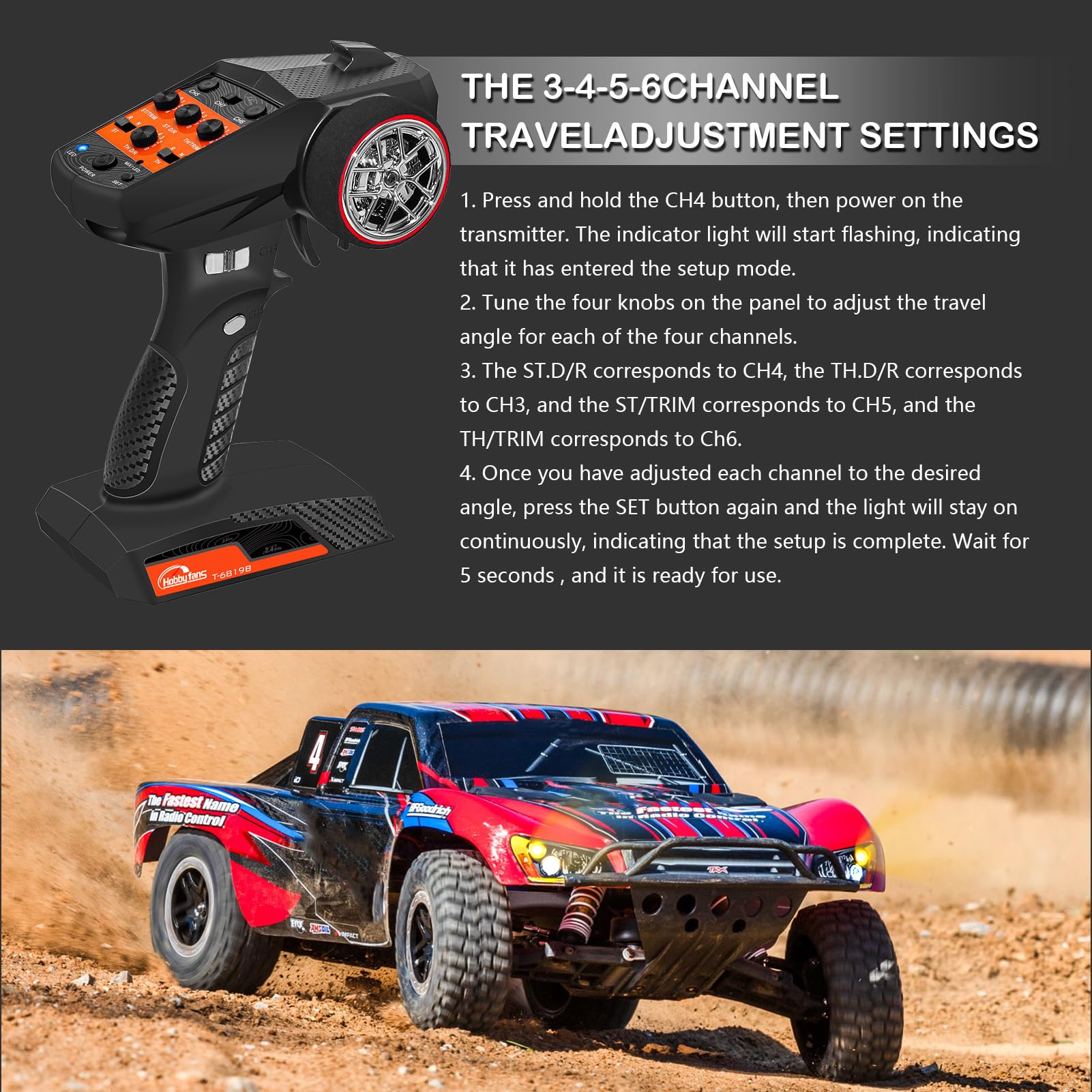 7CH 2.4G RC Transmitter and Receiver System with Anti-Jamming Technology - Remote Controller for RC Cars, Crawlers, Boats - Perfect for Hobbyists and Racing Enthusiasts (Ideal for Off-Road, Crawling and Water Racing Scenarios)