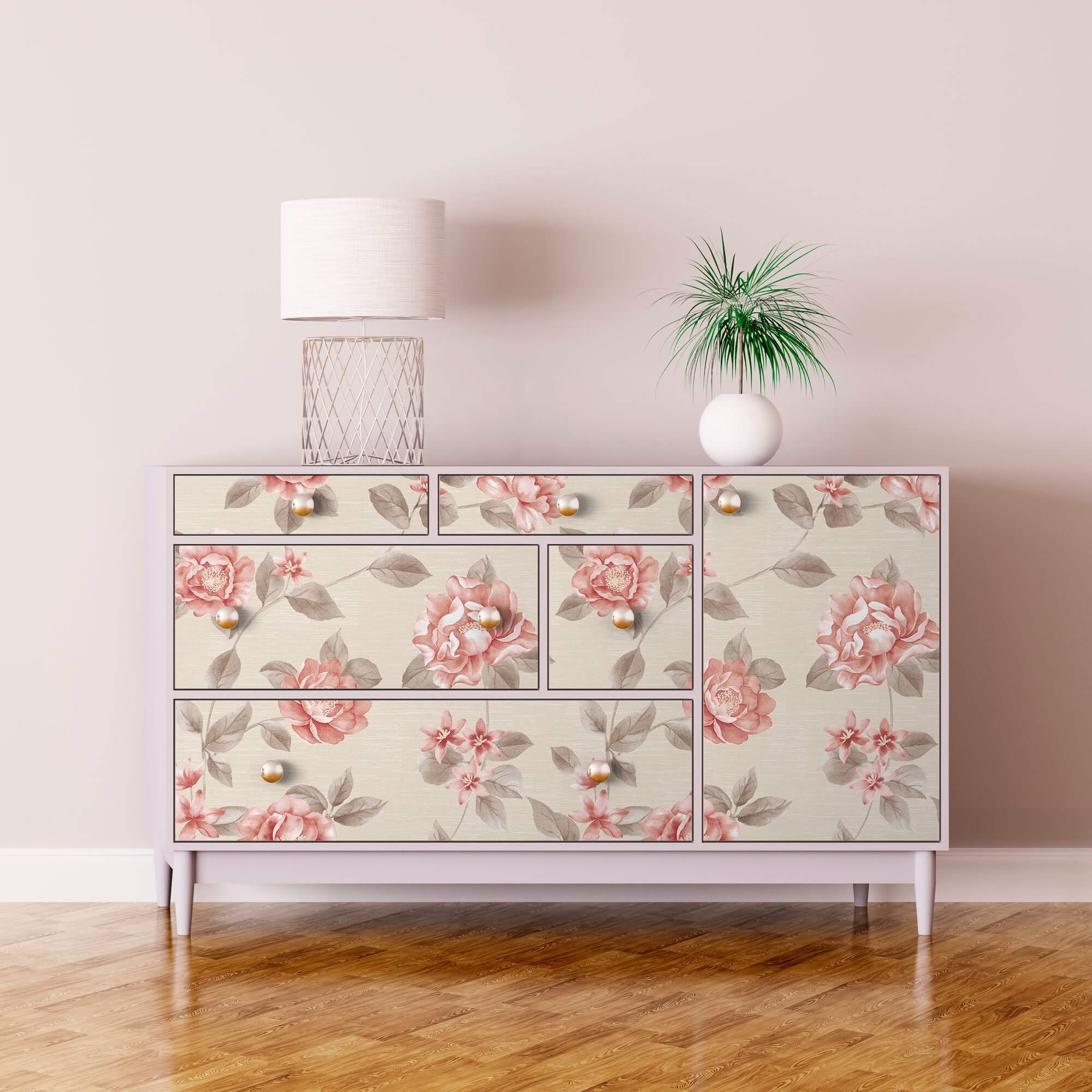 Pink and Beige Floral Peel and Stick Removable Wallpaper 0533 - Self-Adhesive Wall Decor for Bedroom, Nursery, Living Room & Office