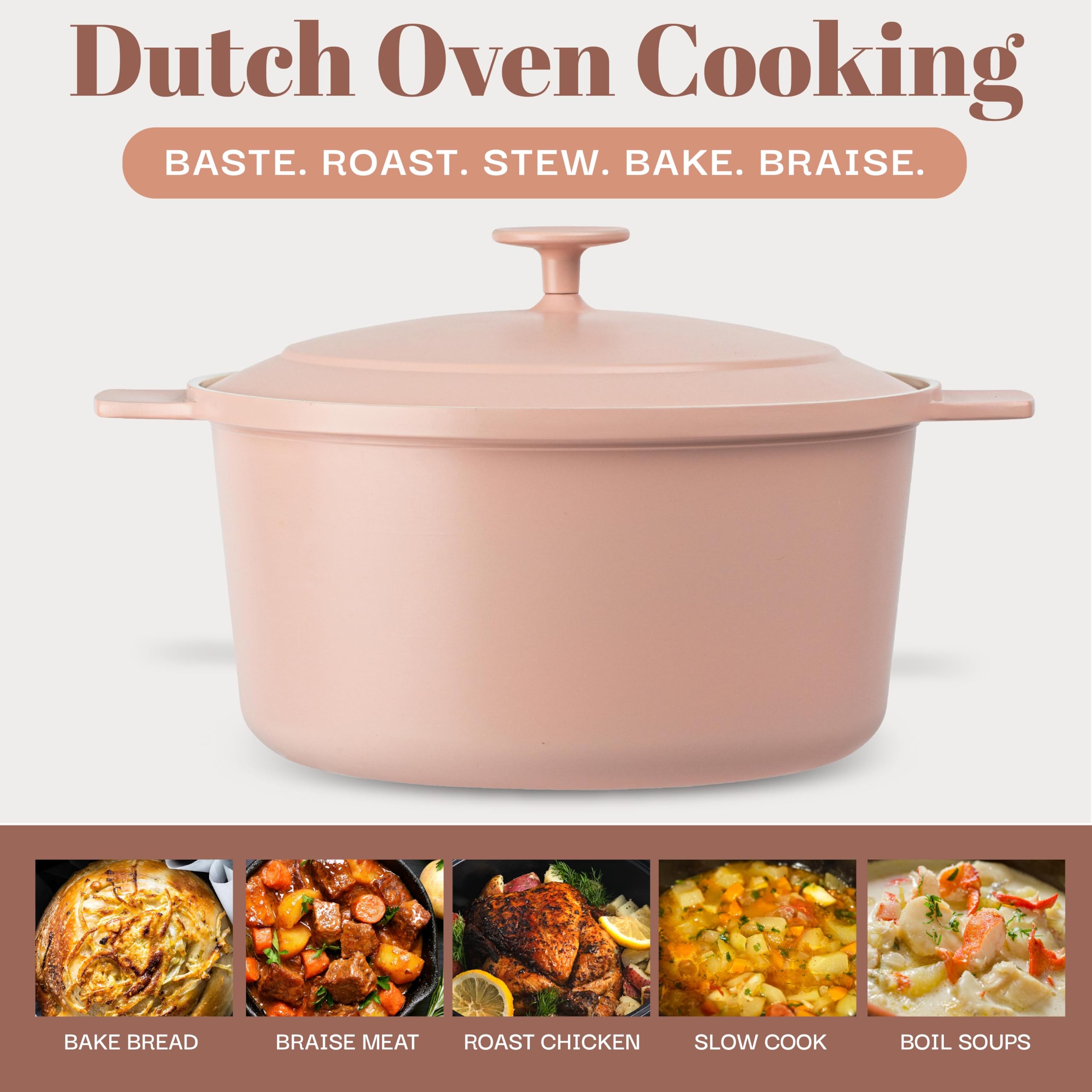 Gotham Steel 5 Qt Dutch Oven with Lid - Nonstick Ceramic Stock Pot for Baking Bread, Soups & Stews - 10-in-1 Multi-Cooker - Oven, Stovetop & Dishwasher Safe - Perfect for Home Cooking, Camping & Entertaining