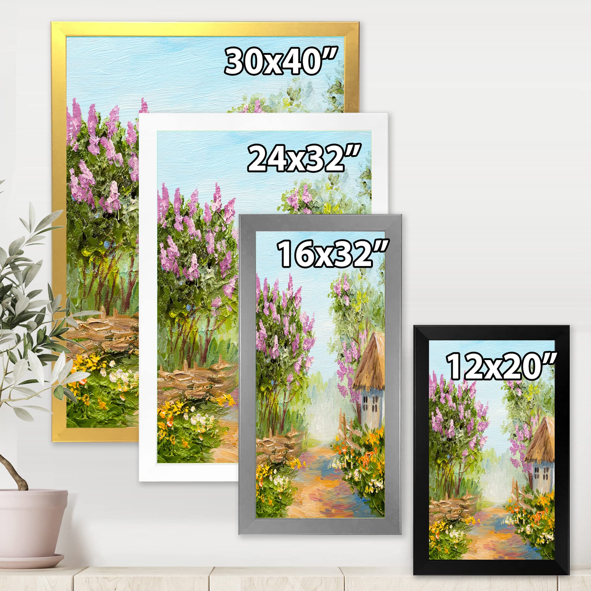 Little House in the Blossoming Forest - Lake House Framed Wall Art Painting - Perfect for Living Room, Bedroom & Office Decor