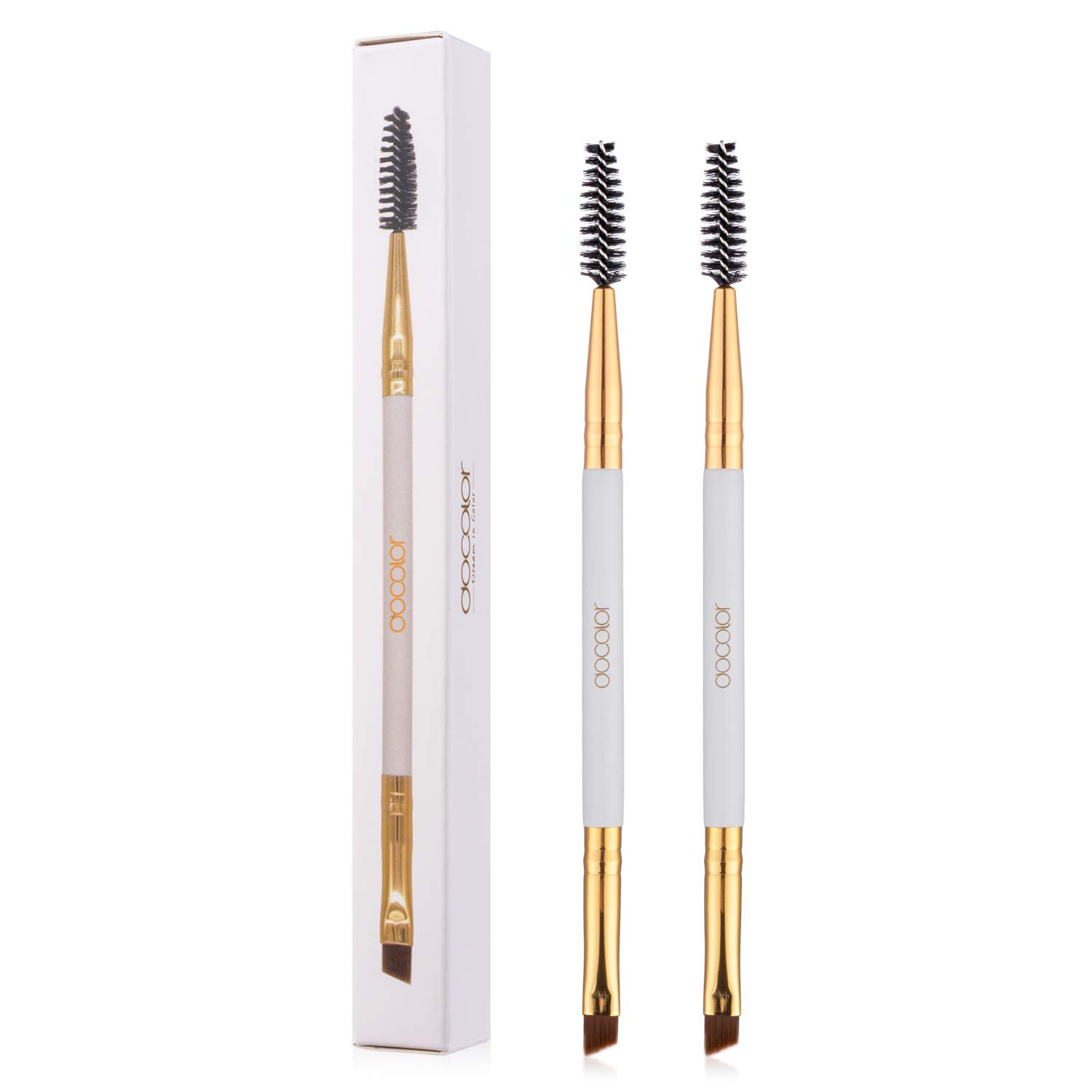 Professional Duo Eyebrow Brush Set - Angled Brow & Lash Comb Groomer (2-Pack) | Perfect for Eyebrow Shaping, Makeup Application & Lash Separation
