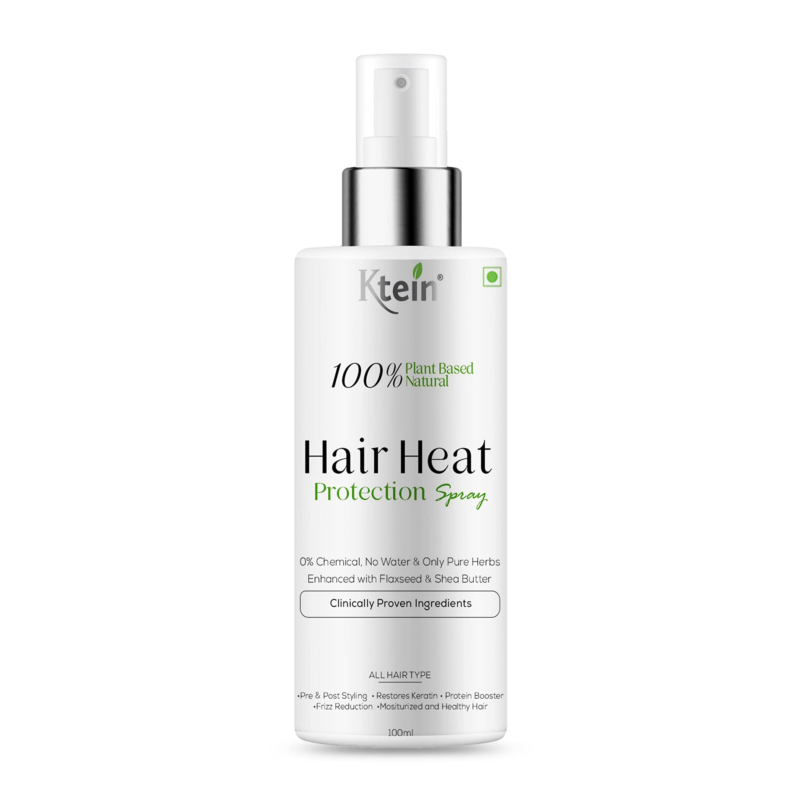 100% Plant-Based Natural Hair Heat Protection Spray - 100ml for Frizz Control & Shine - Perfect for Blow Drying, Straightening & Styling