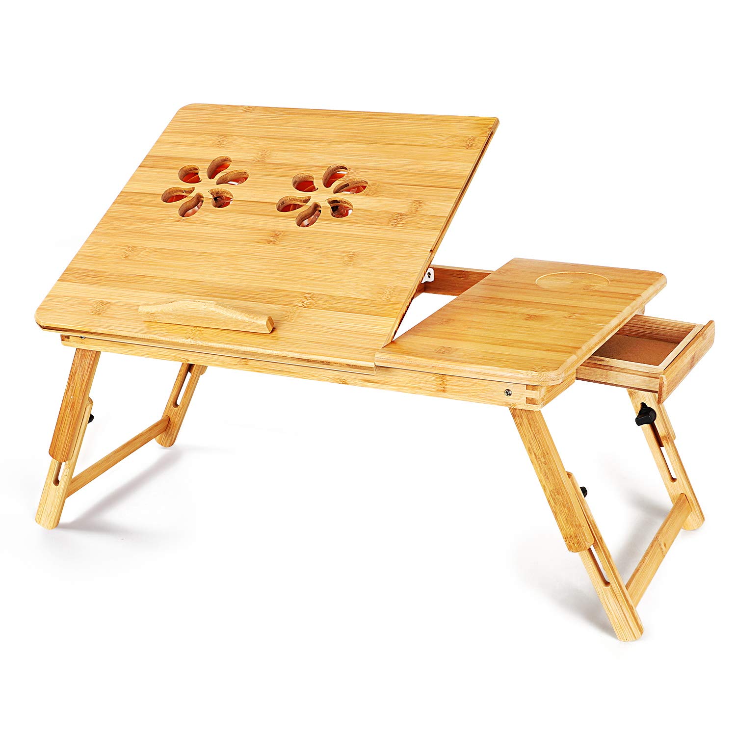 **Bamboo Adjustable Lap Desk with USB Cooling Fan - Portable Laptop Stand for Bed & Sofa, Fits 15.6 Inch Laptops - Perfect for Work, Study, Breakfast in Bed & Home Office**