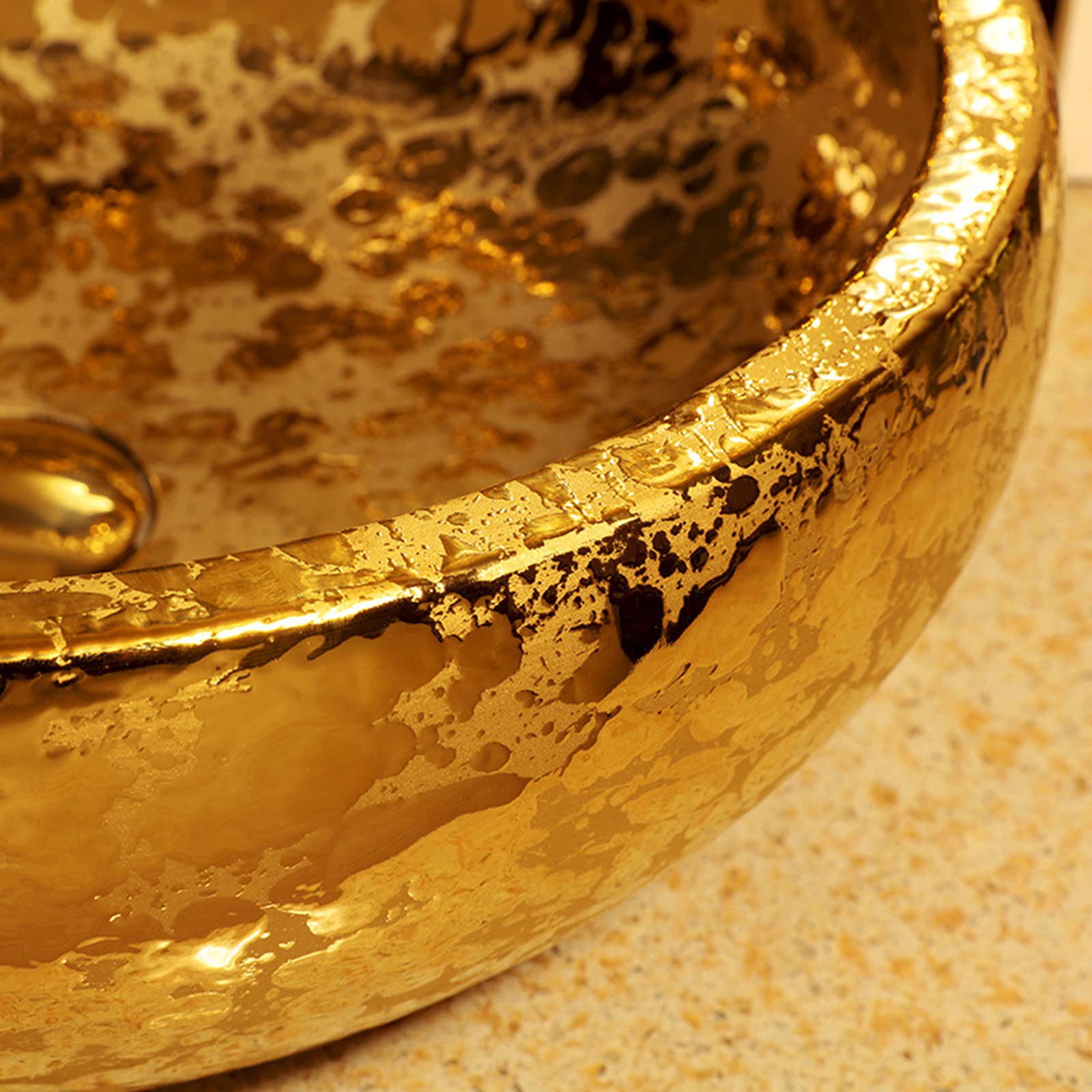 Luxury Gold Glazed Ceramic Vessel Sink Bowl - 16.4