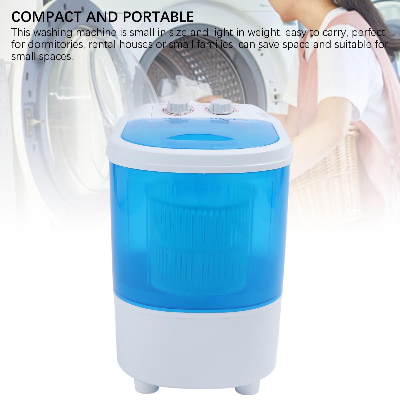 Portable Mini Washing Machine 10lbs Capacity - Compact, Energy Efficient & Ultra Quiet with Wash, Spin Dry & Timer - Perfect for Dorm, Apartment, RV & Small Spaces (110V US Plug) - Ideal for Laundry in Tight Spaces, Travel & Off-Grid Living