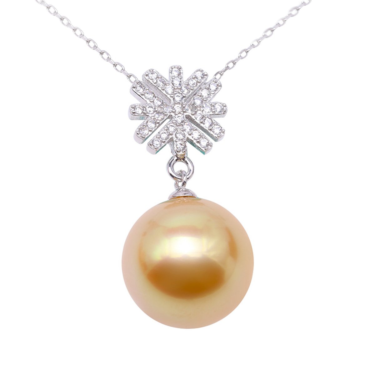 AAA Golden South Sea Pearl Pendant Necklace with Zircons for Women - Elegant Gift
