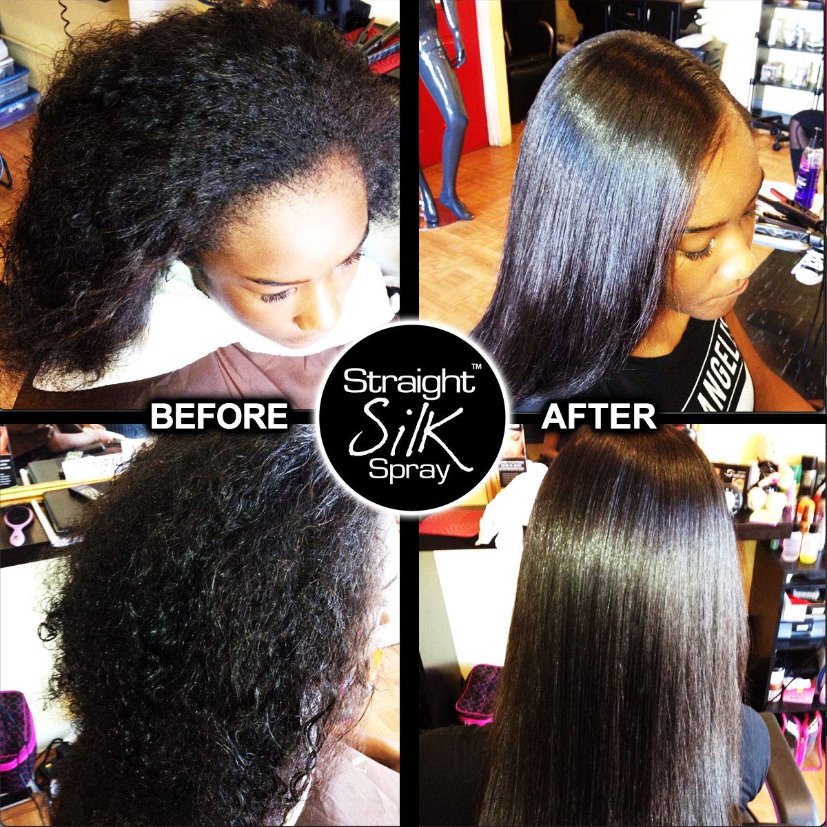Straight Silk Spray with Moroccan Argan Oil - Alcohol-Free Heat Protectant for Hair Up to 450°F | Hair Straightening Protector & Detangler for Flat Iron & Blow Dry | Unscented Hair Spray Made in USA (64oz) | Perfect for Salon Styling & Daily Frizz Control