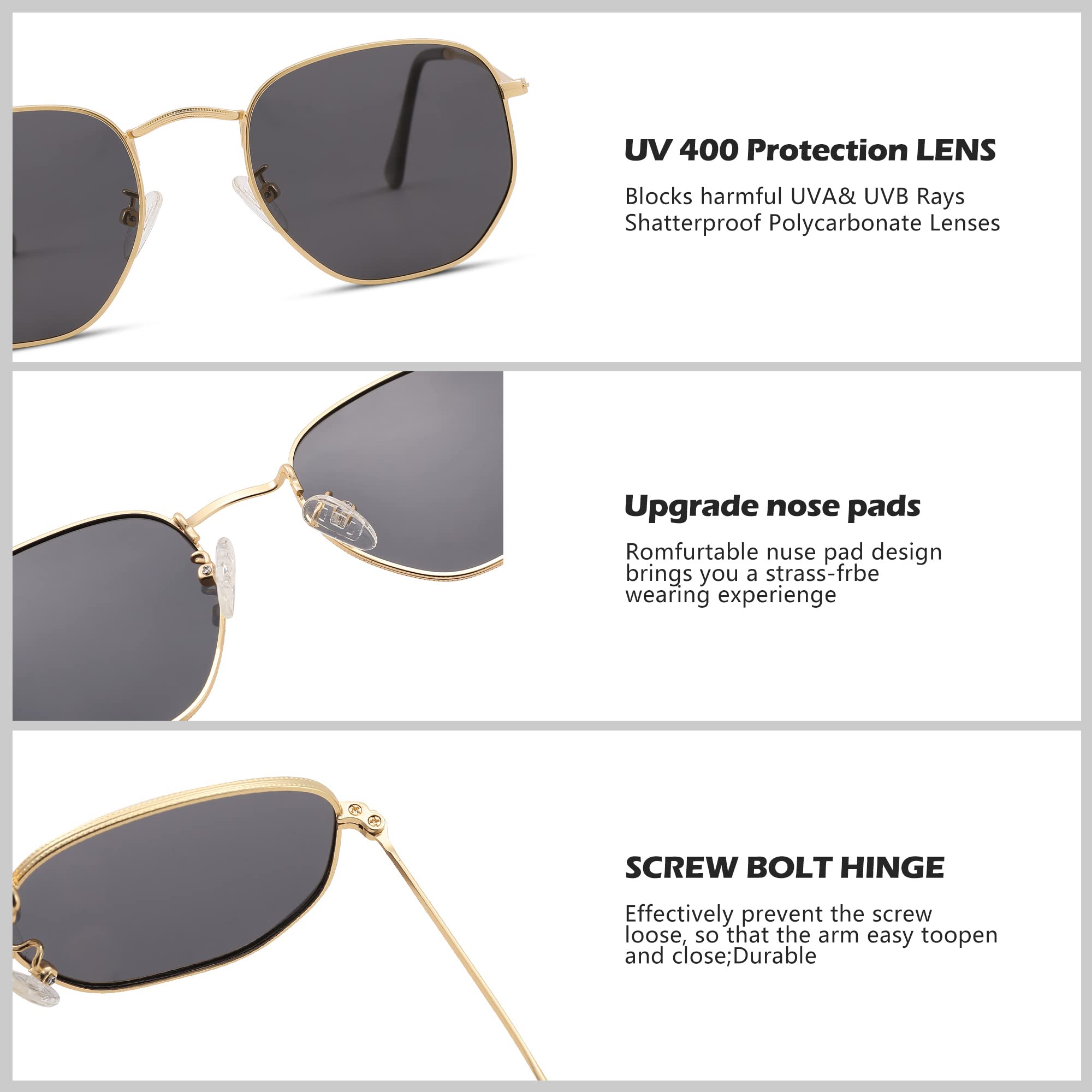 Acme Polarized Hexagon Sunglasses for Women & Men - UV Protection Square Metal Frame Sunglasses for Driving, Beach & Outdoor Activities