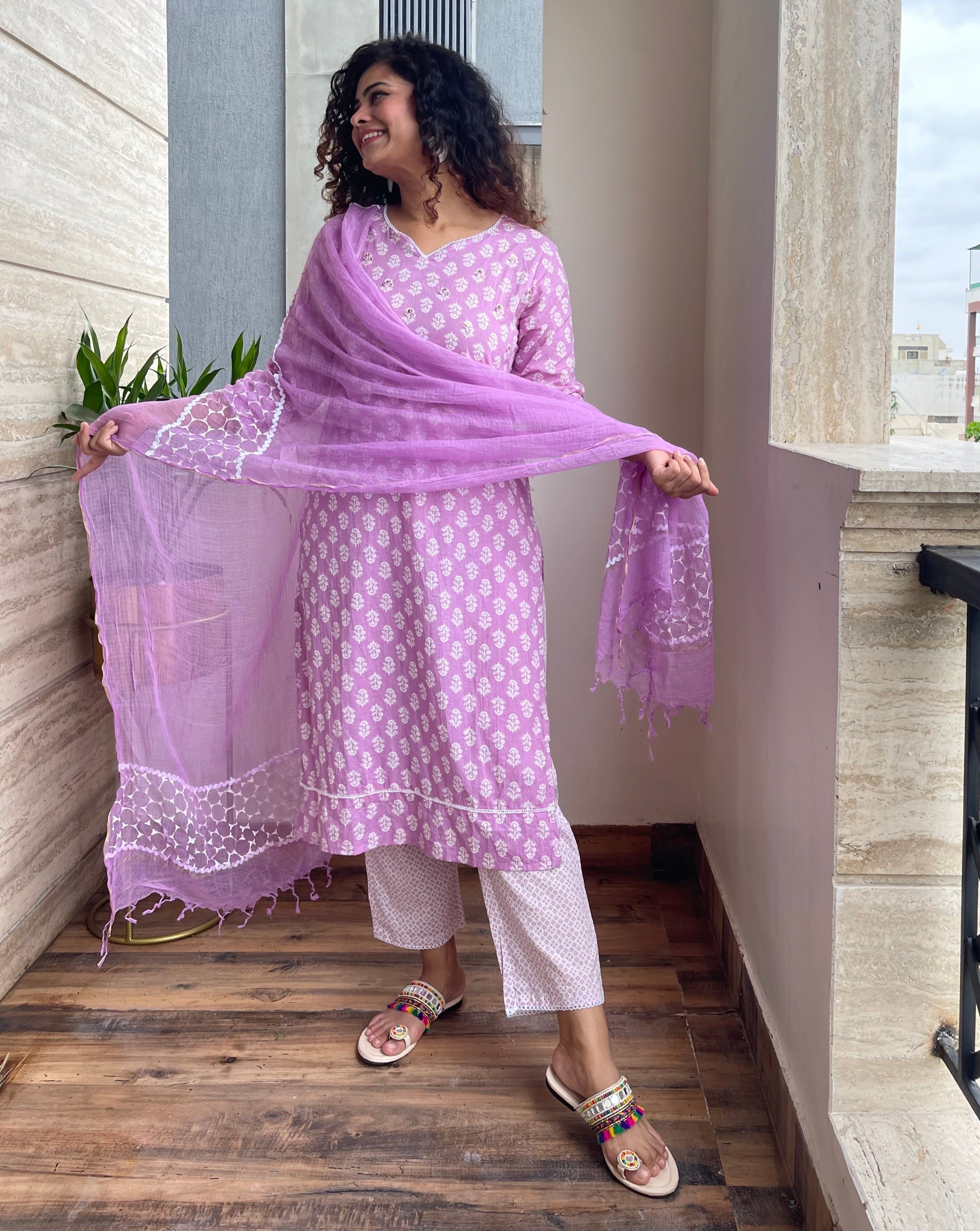 Elegant Purple Cotton Kurta Suit Set for Women - Traditional Indian Ethnic Wear - Perfect for Festivals, Weddings & Special Occasions