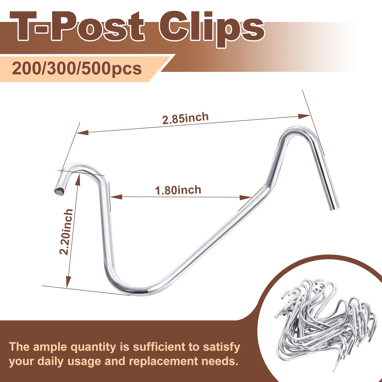 Galvanized Steel T-Post Clips - 200 Pack of Pre-Cut Fence Wire Clips for Easy & Time-Saving Installation | Perfect for Farm Fencing, Garden Borders, and Livestock Enclosures