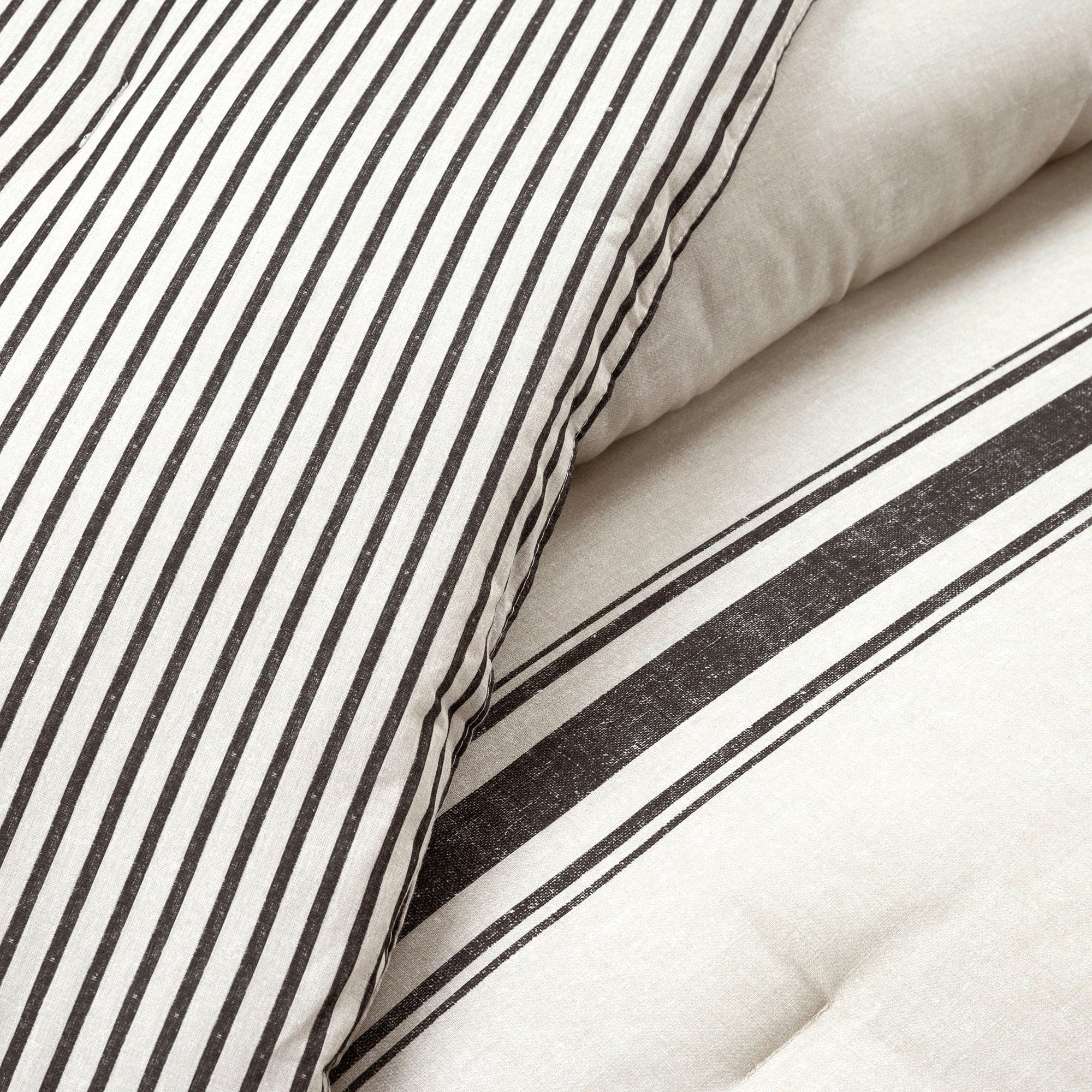 Farmhouse Stripe Reversible Comforter Set - Queen Size, Soft Breathable Cotton Bedding - Perfect for Cozy Bedroom Decor & Guest Room Styling