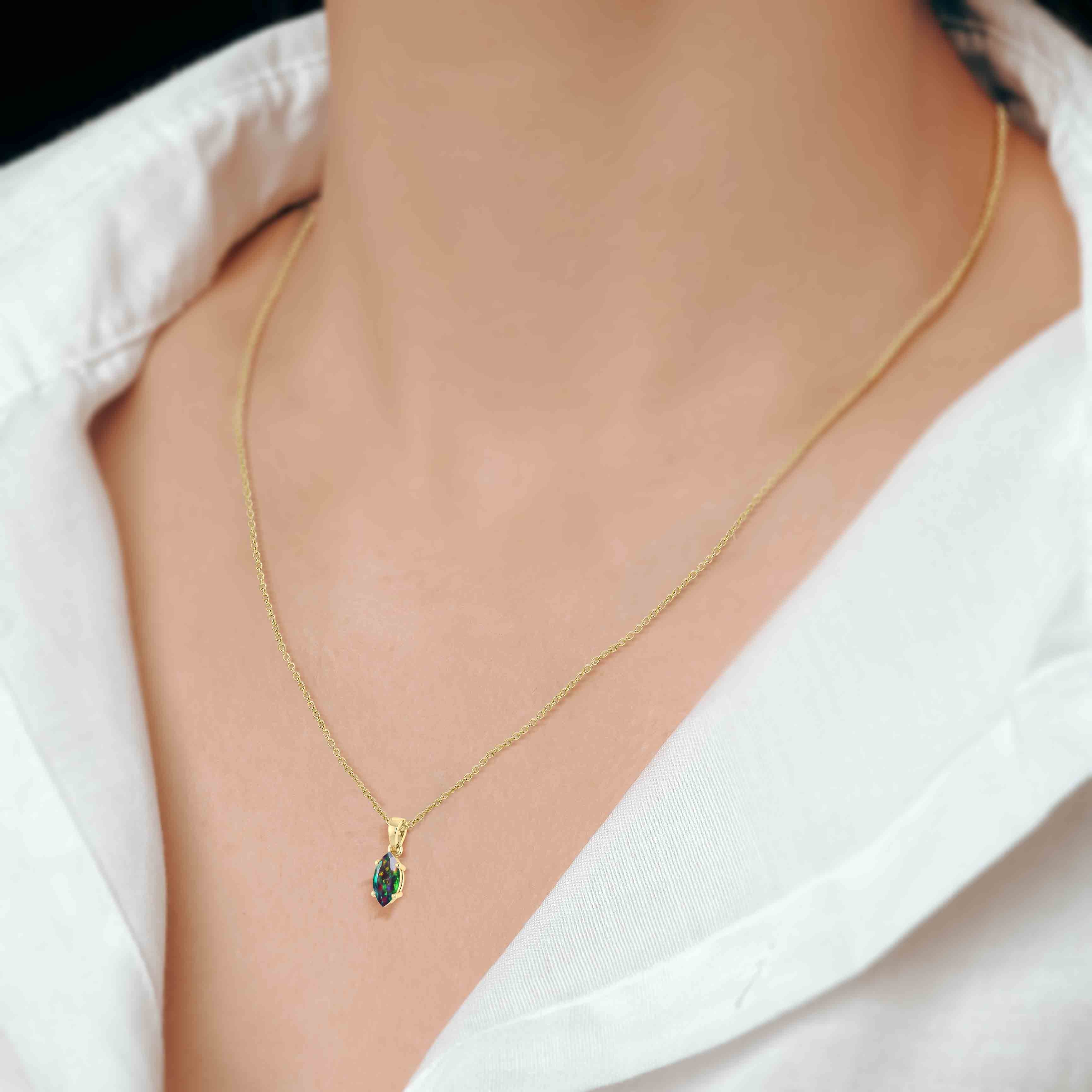 Natural Black Opal Solitaire Pendant Necklace - 925 Sterling Silver Chain Jewelry for Women, Gift for Her, Birthday, Anniversary, Wedding & Special Occasions