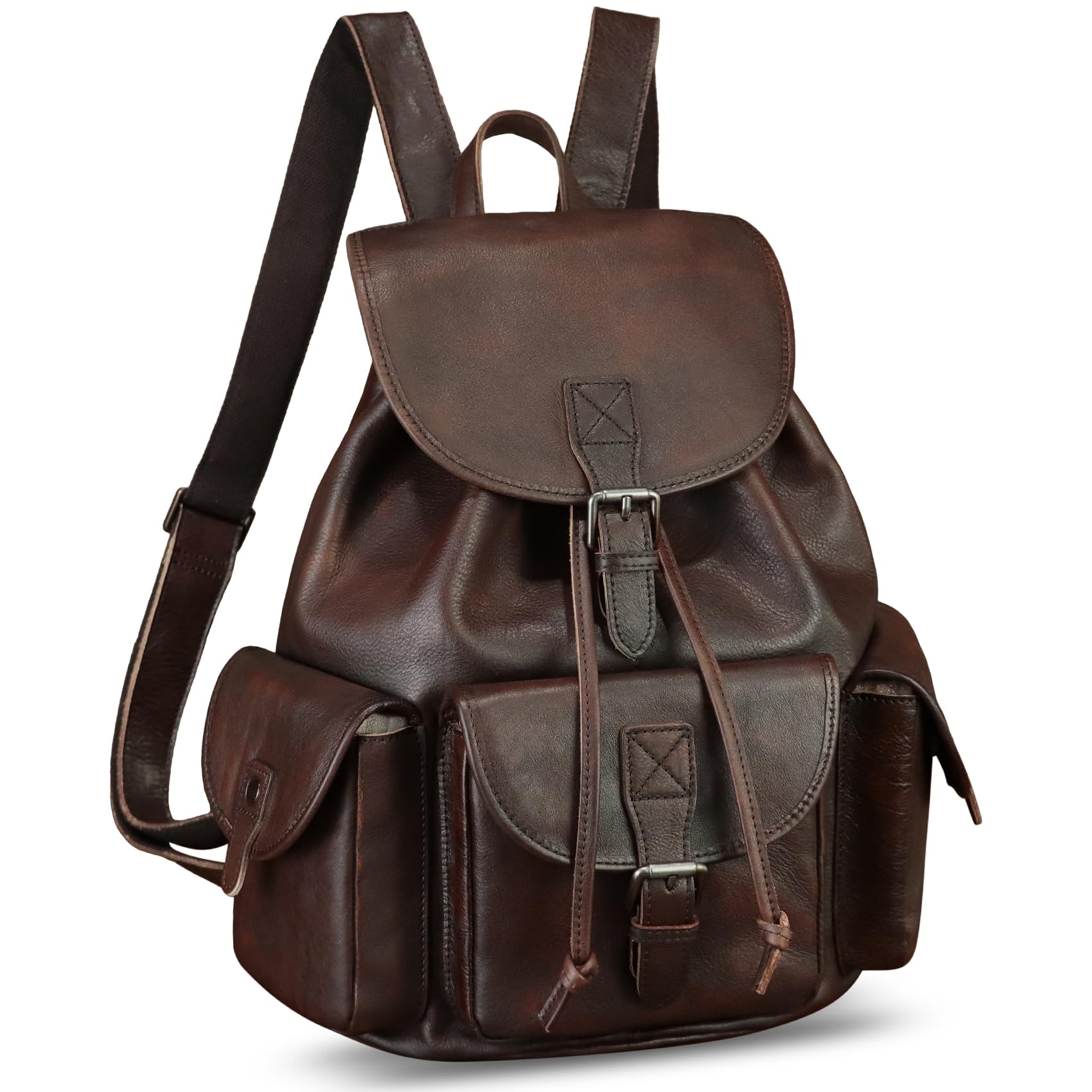 IVTG Genuine Leather Backpack for Men & Women - Vintage Real Leather Rucksack, High Capacity Daypack Purse (Coffee Brown) - Perfect for Work, Travel & College Commute
