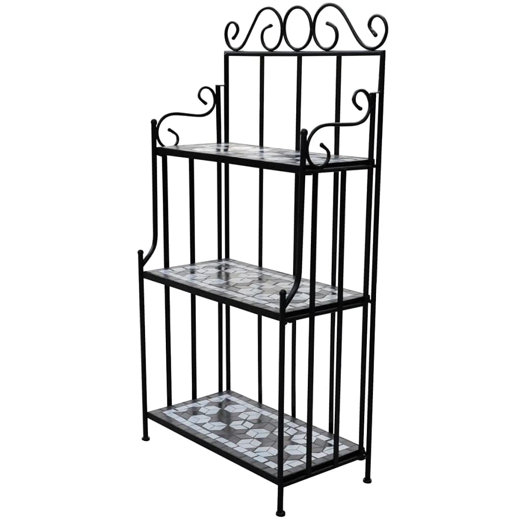 3-Tier Plant Stand for Indoor & Outdoor - European Style Flower Display Shelf with Mosaic Pattern - Perfect for Balcony, Garden, Terrace & Courtyard Decor - Black & White Color Options