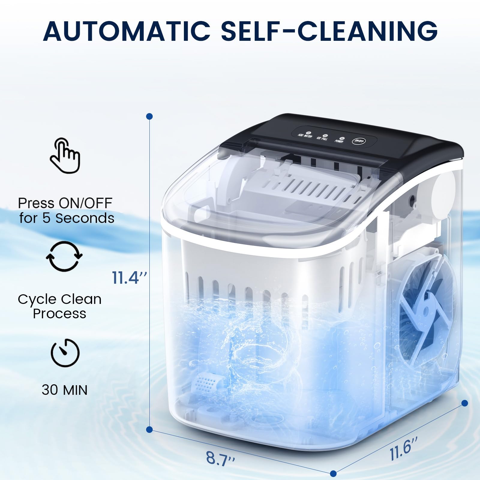 Joy Pebble Stainless Steel Countertop Ice Maker - 26Lbs/24H Capacity, Makes 9 Ice Cubes in 6-8 Minutes, Self-Cleaning Portable Ice Machine with Handle for Home, Office, Bar & Outdoor Use (Silver)