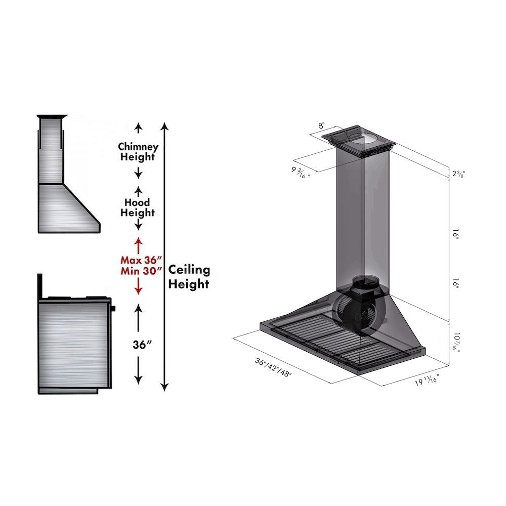 ZLINE Convertible Vent Wall Mount Range Hood - Stainless Steel with Crown Molding (KBCRN) | Powerful Kitchen Exhaust Fan for Smoke & Odor Removal | Perfect for Modern & Farmhouse Style Kitchens