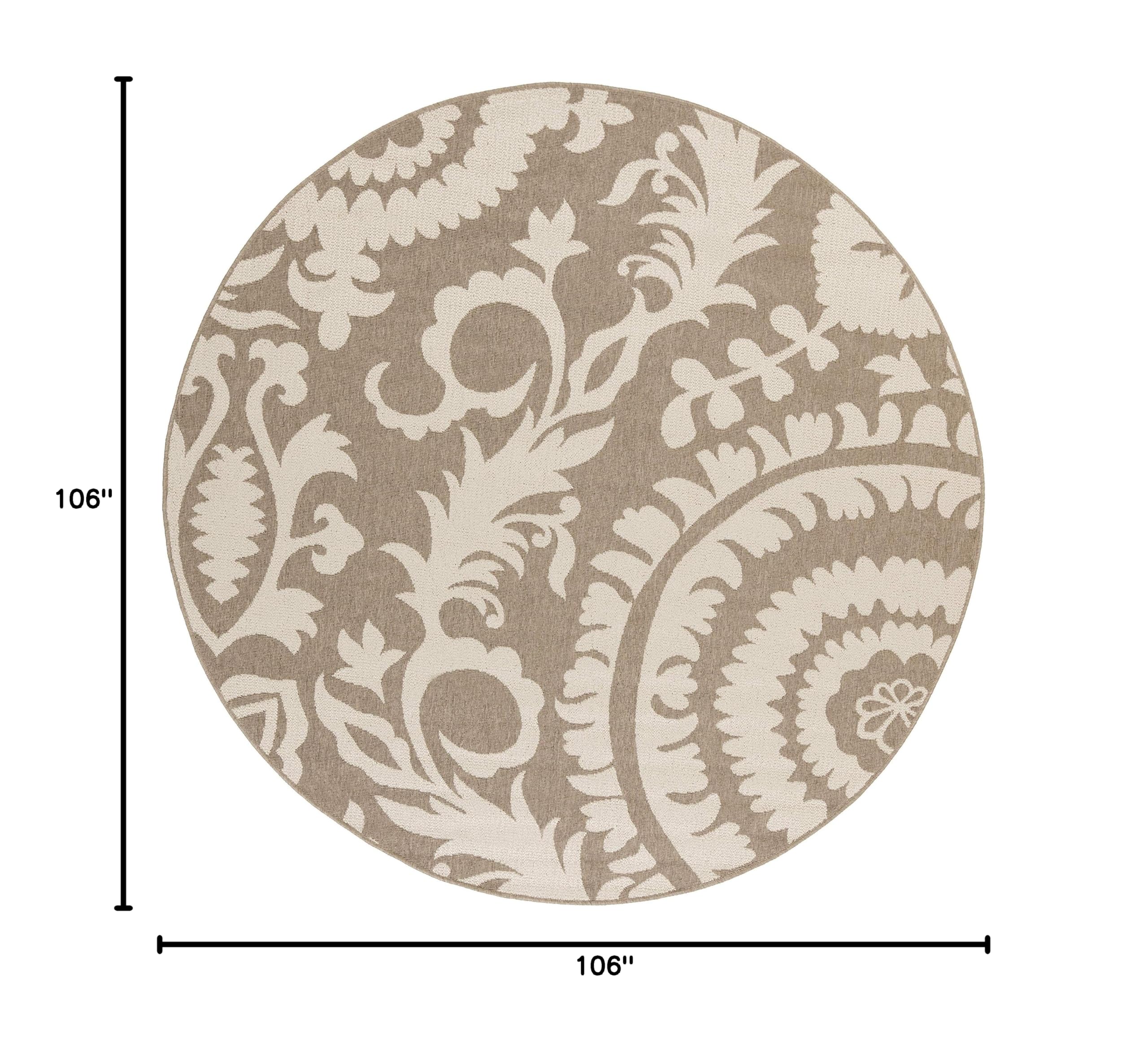 Premium Alysia Beige and Cream Indoor/Outdoor Round Area Rug 8'9