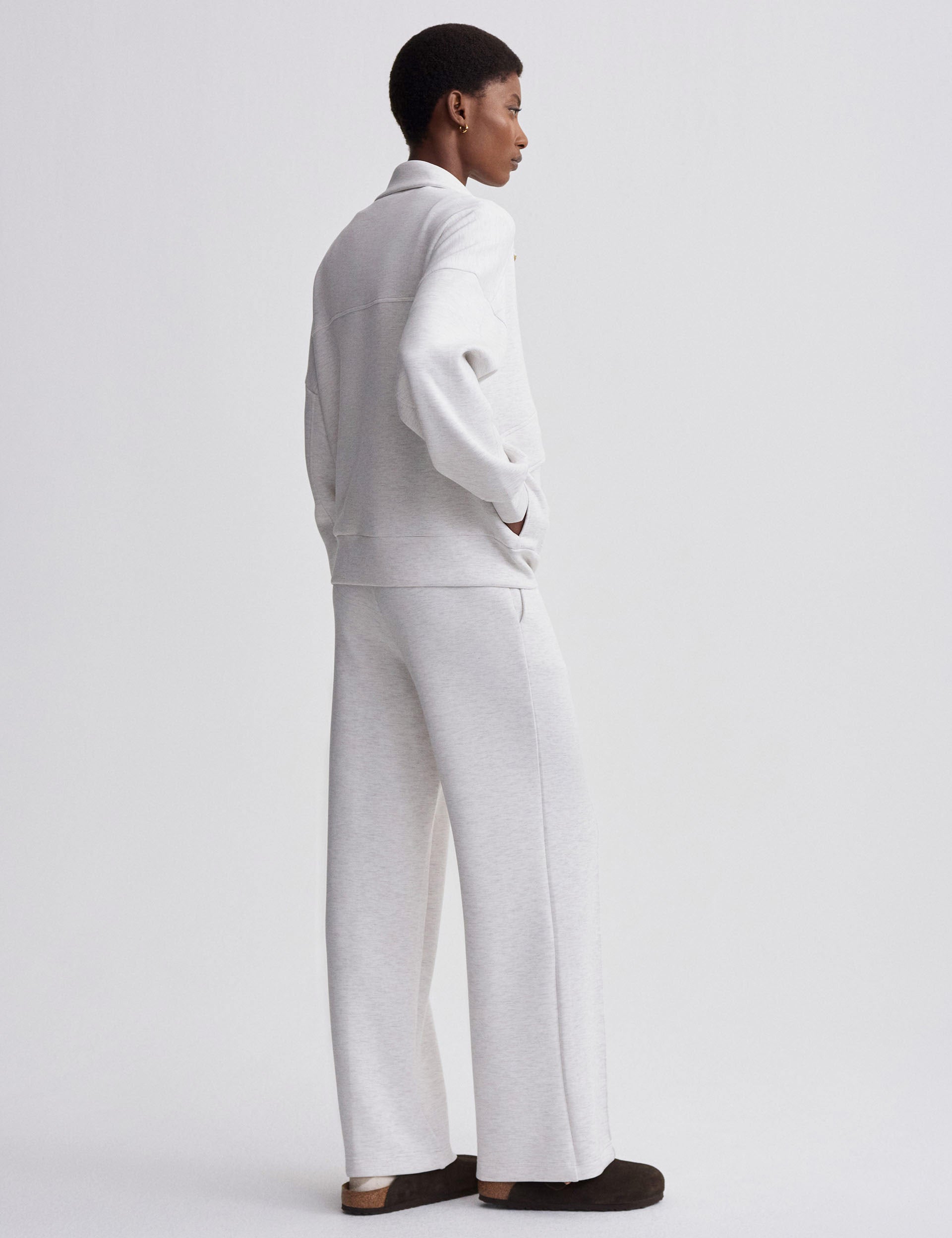 Garcia Zip Through Sweat Jacket - Ivory Marl Color - Lightweight & Breathable for Running, Hiking & Outdoor Activities